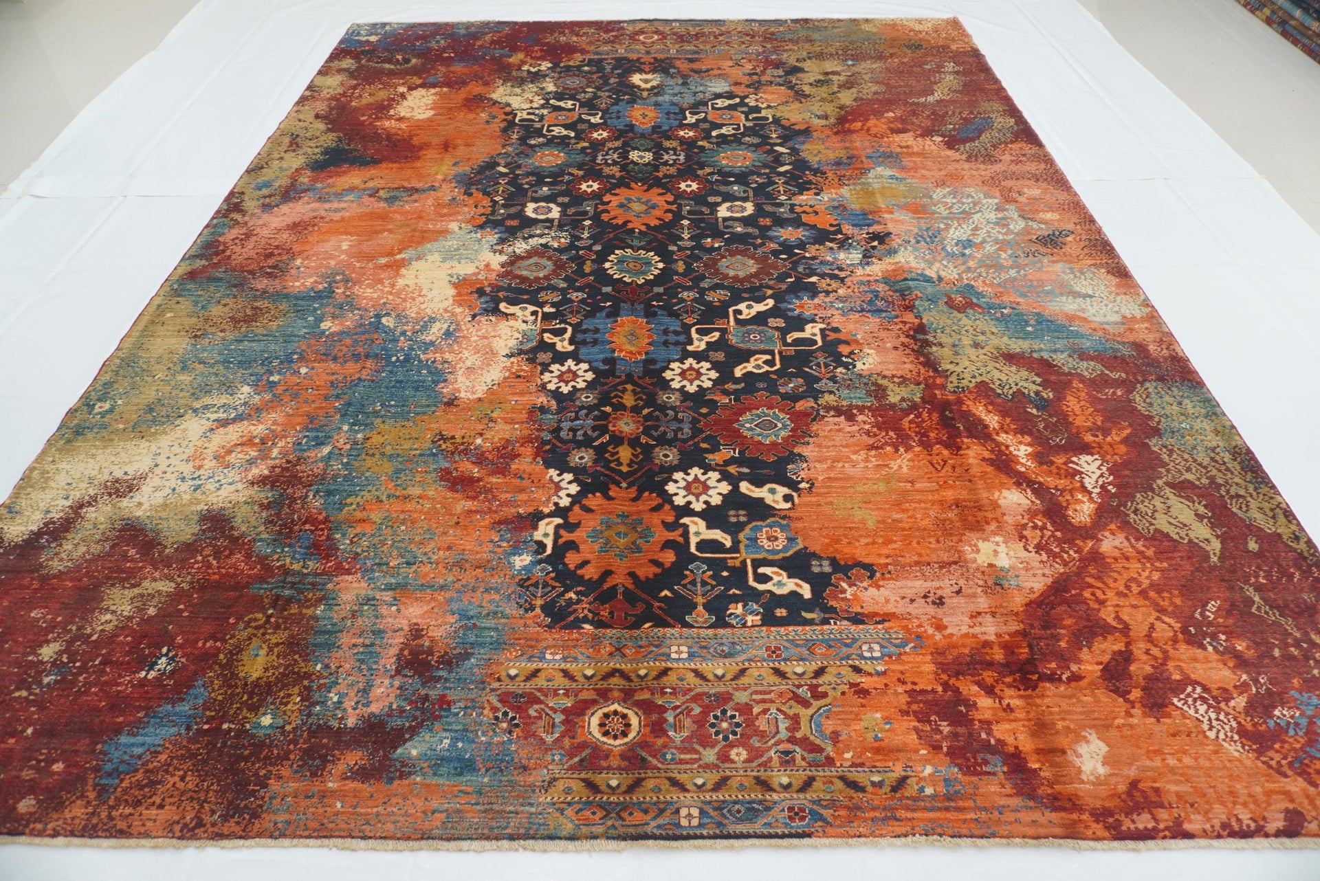 10x14 Navy Blue Bidjar Afghan Hand Knotted Modern Rug