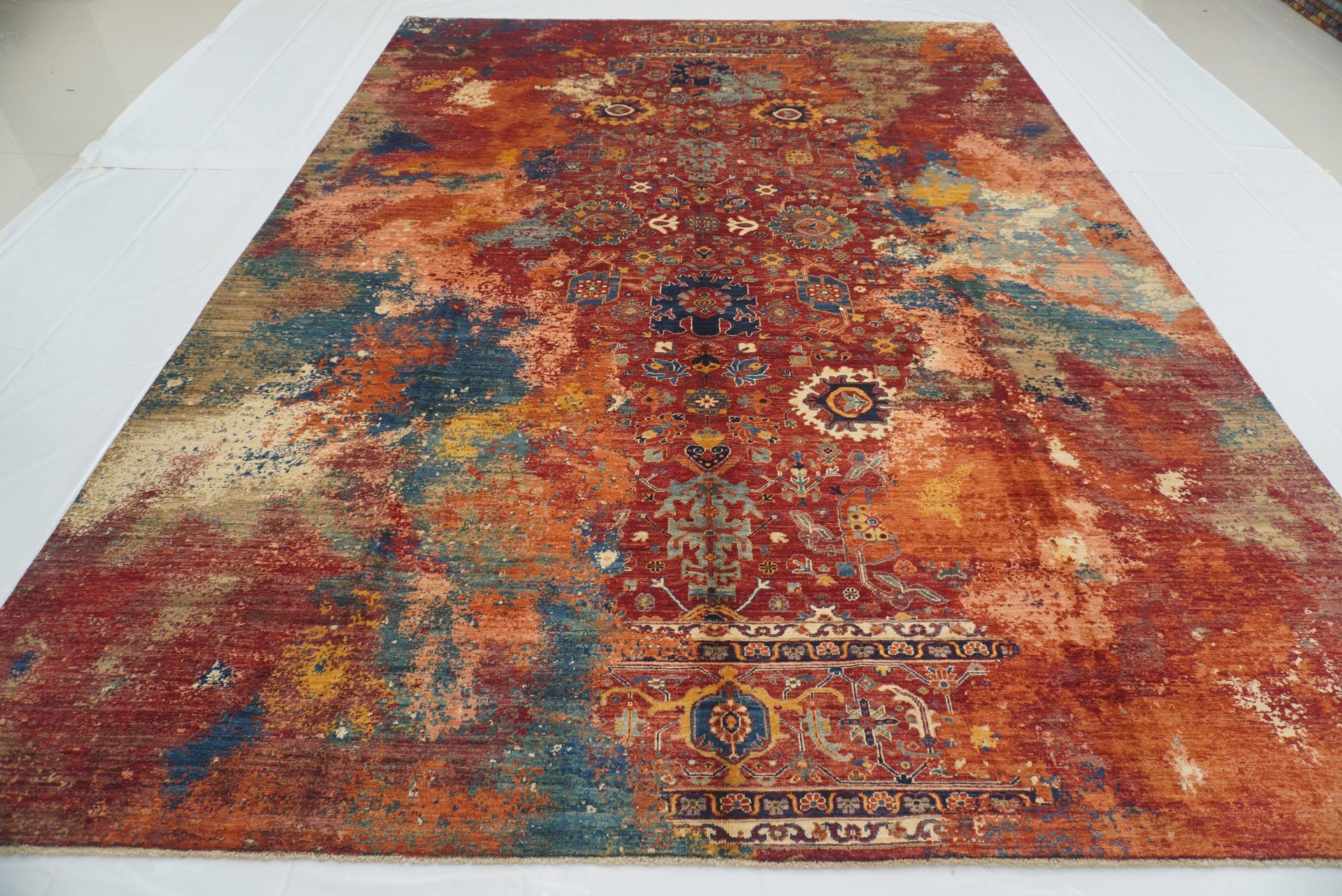 10x14 Red Bidjar Afghan Hand Knotted Modern Rug