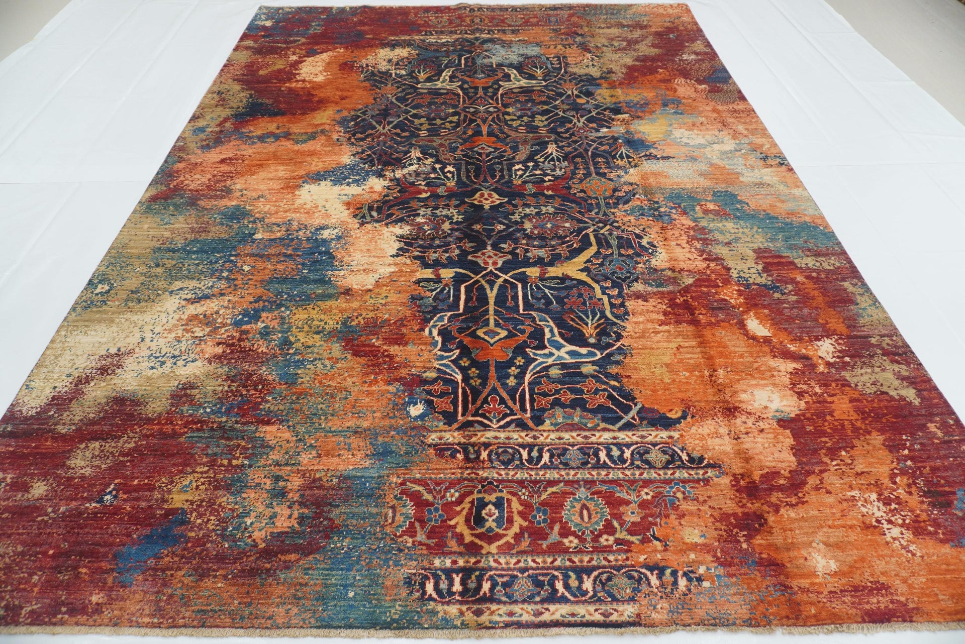 8'7"x11'11" Navy Blue Bidjar Afghan Hand-Knotted Modern Rug