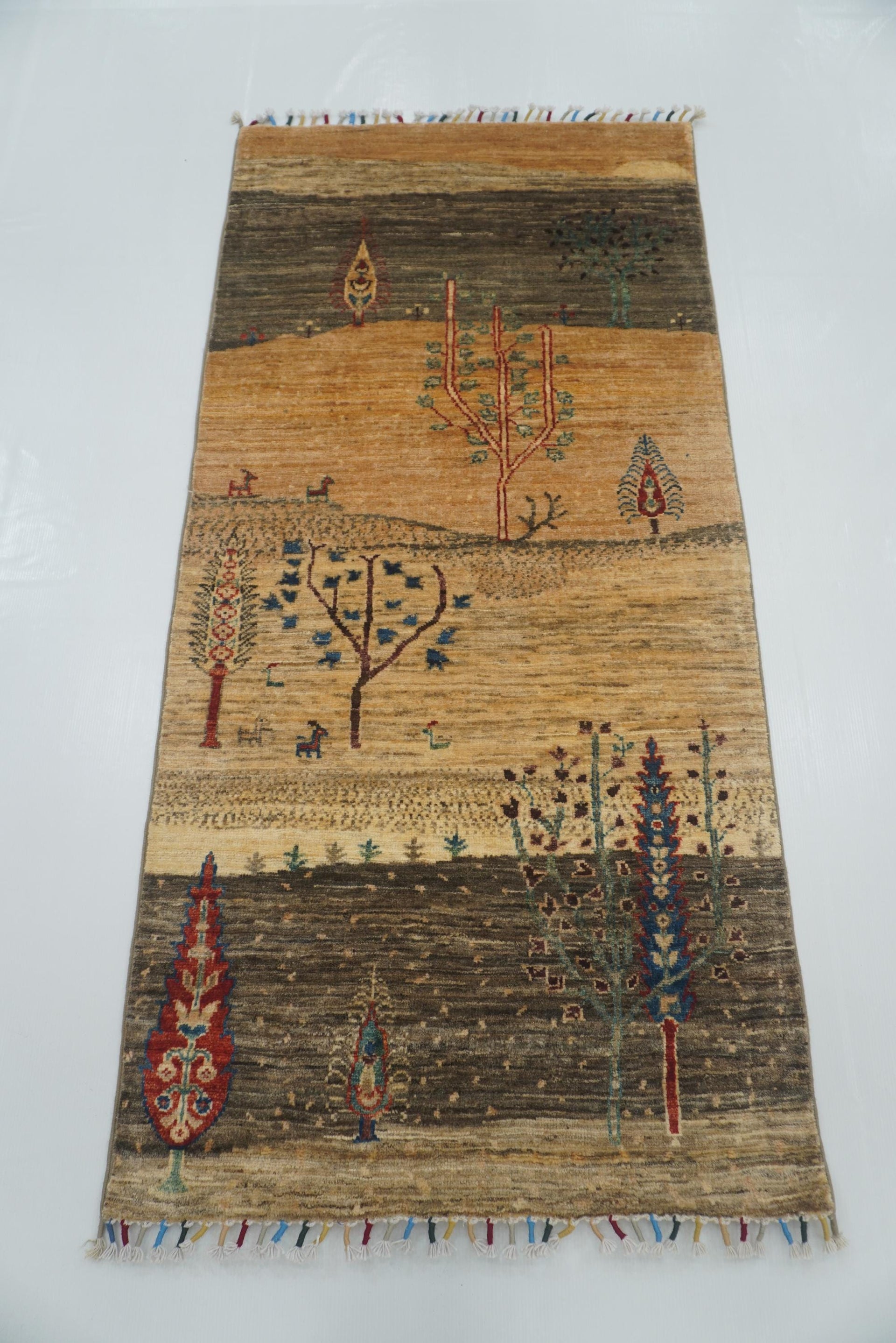 2'5"x5'2" Brown Gabbeh Hand Knotted Afghan Runner Rug