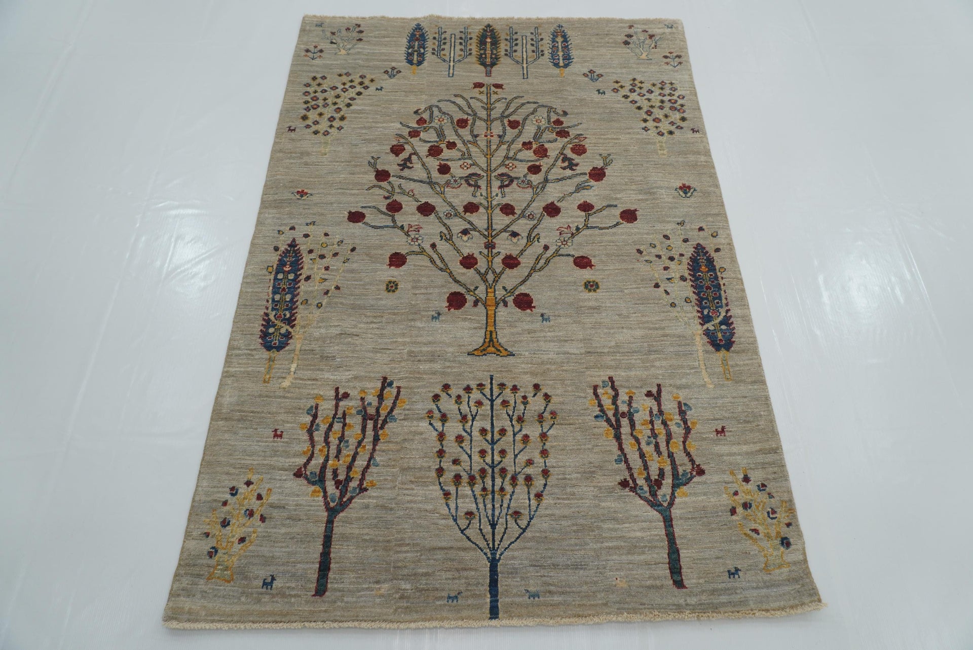 4x6 Gray Tree of Life Gabbeh Hand Knotted Afghan Rug