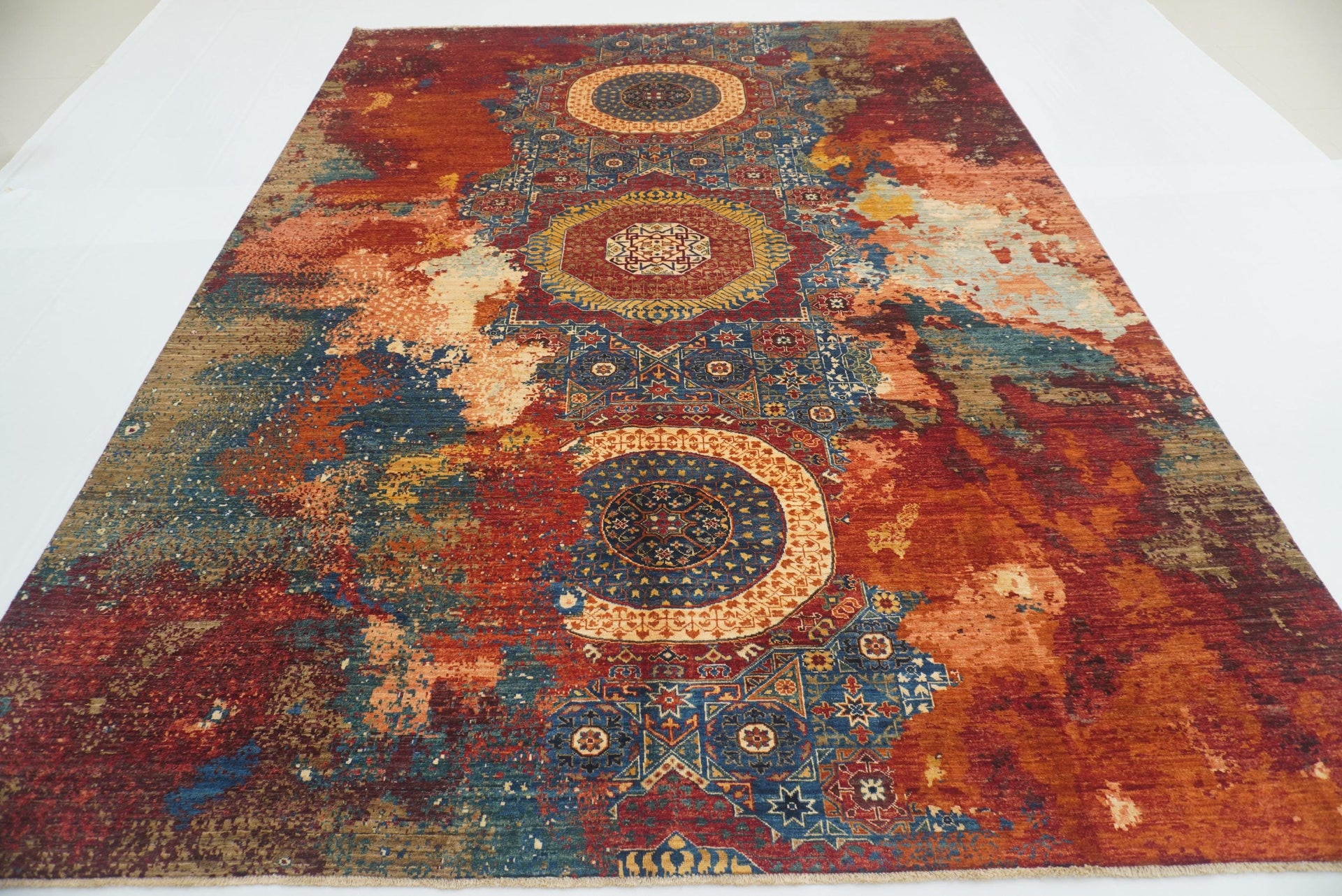 8'11"x12' Blue Mamluk Hand Knotted Turkish Rug