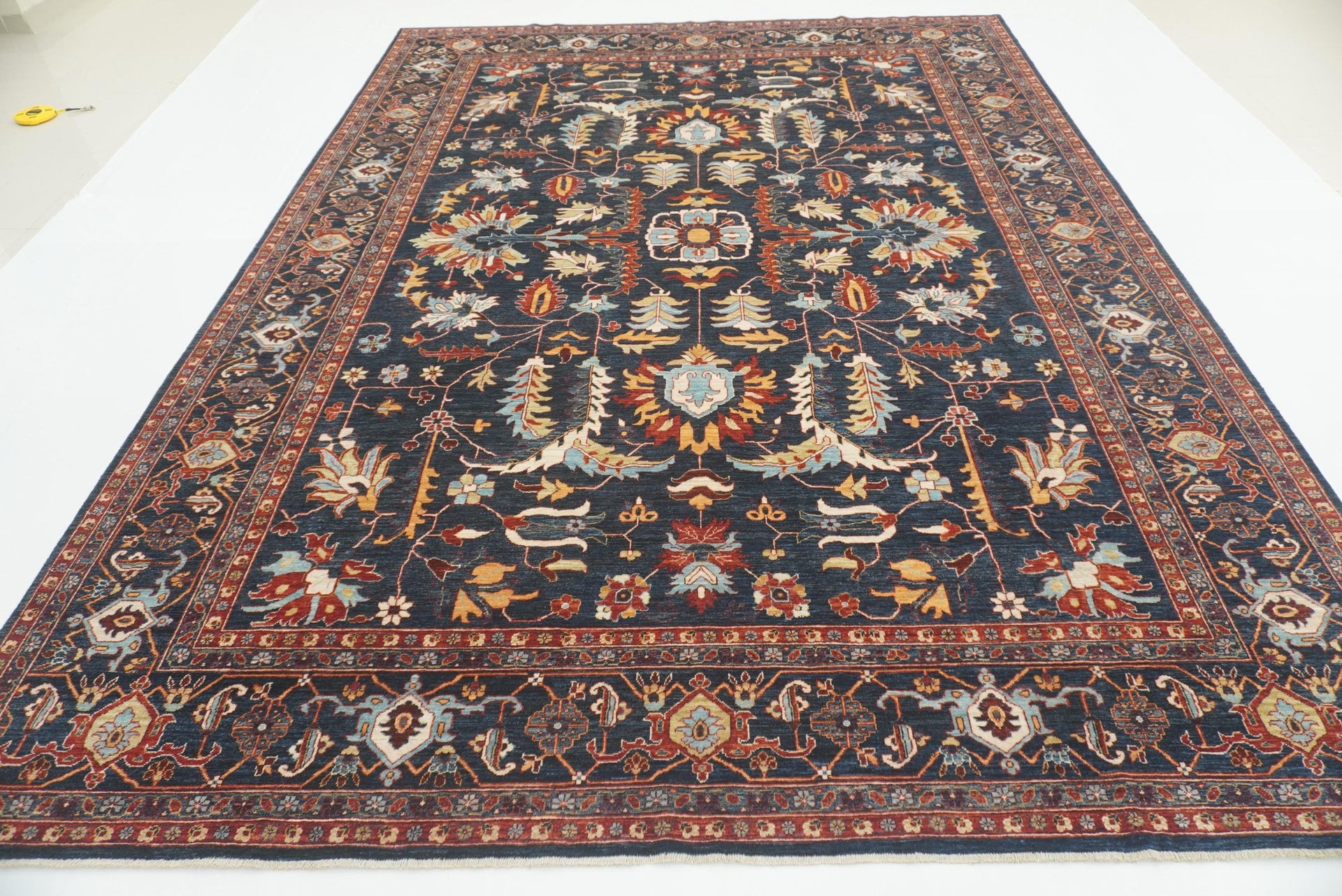 10x14 Navy Blue Heriz Hand-Knotted Afghan Rug