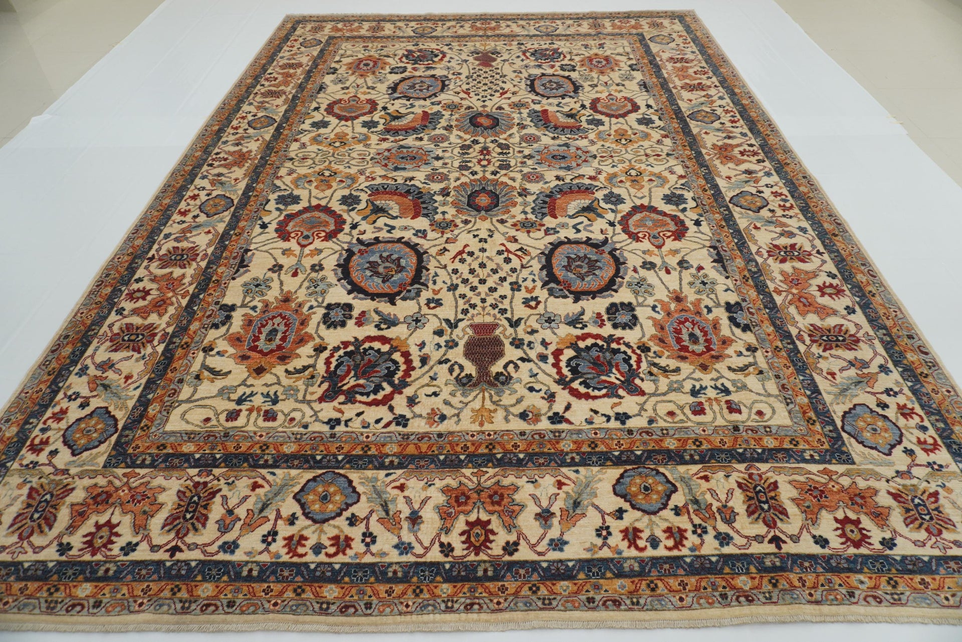 10x14 Ivory Beige Sultanabad Hand-Knotted Afghan Rug