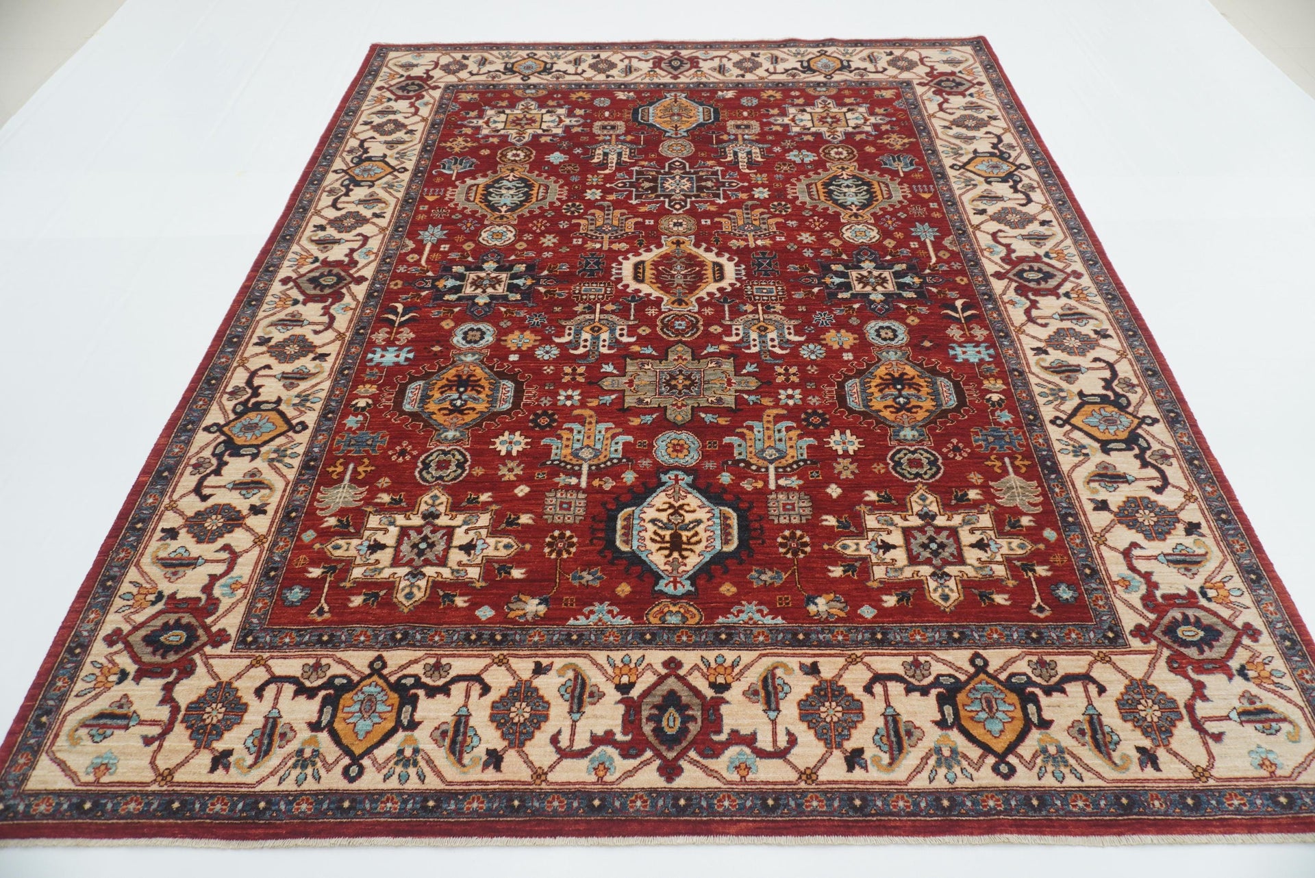8x10 Red Karaja Afghan Hand-Knotted Oriental Rug