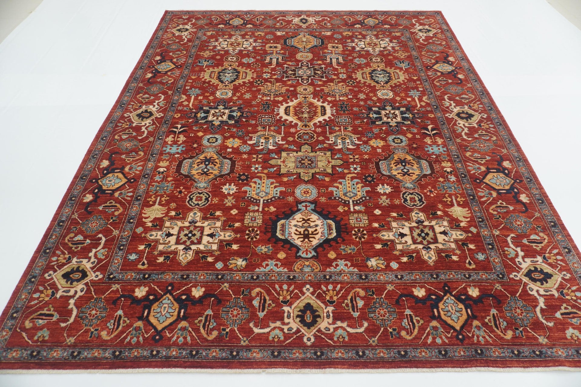 8x10 Deep Red Karaja Afghan Hand-Knotted Rug
