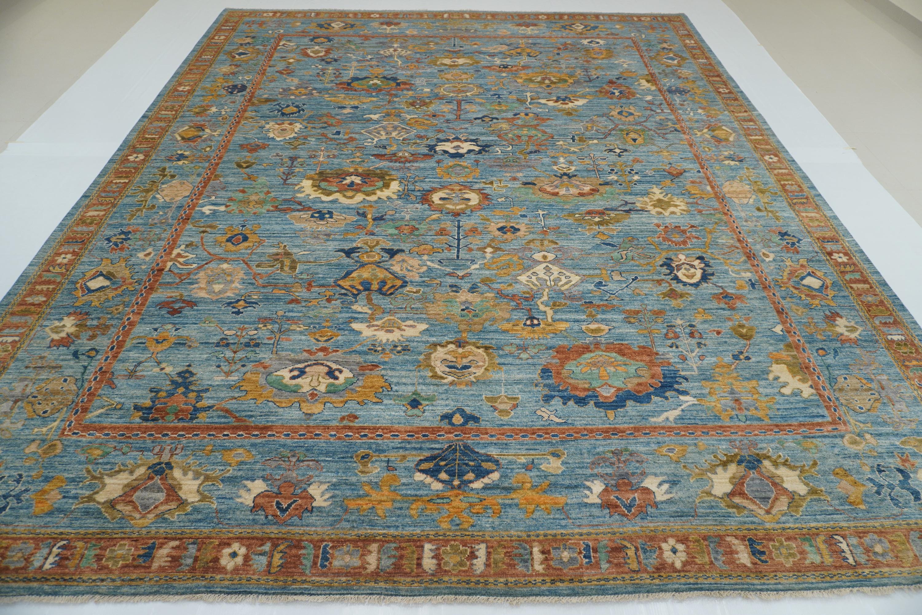 12x15 Blue Oushak Hand Knotted Wool Oriental Rug - Yildiz Rugs