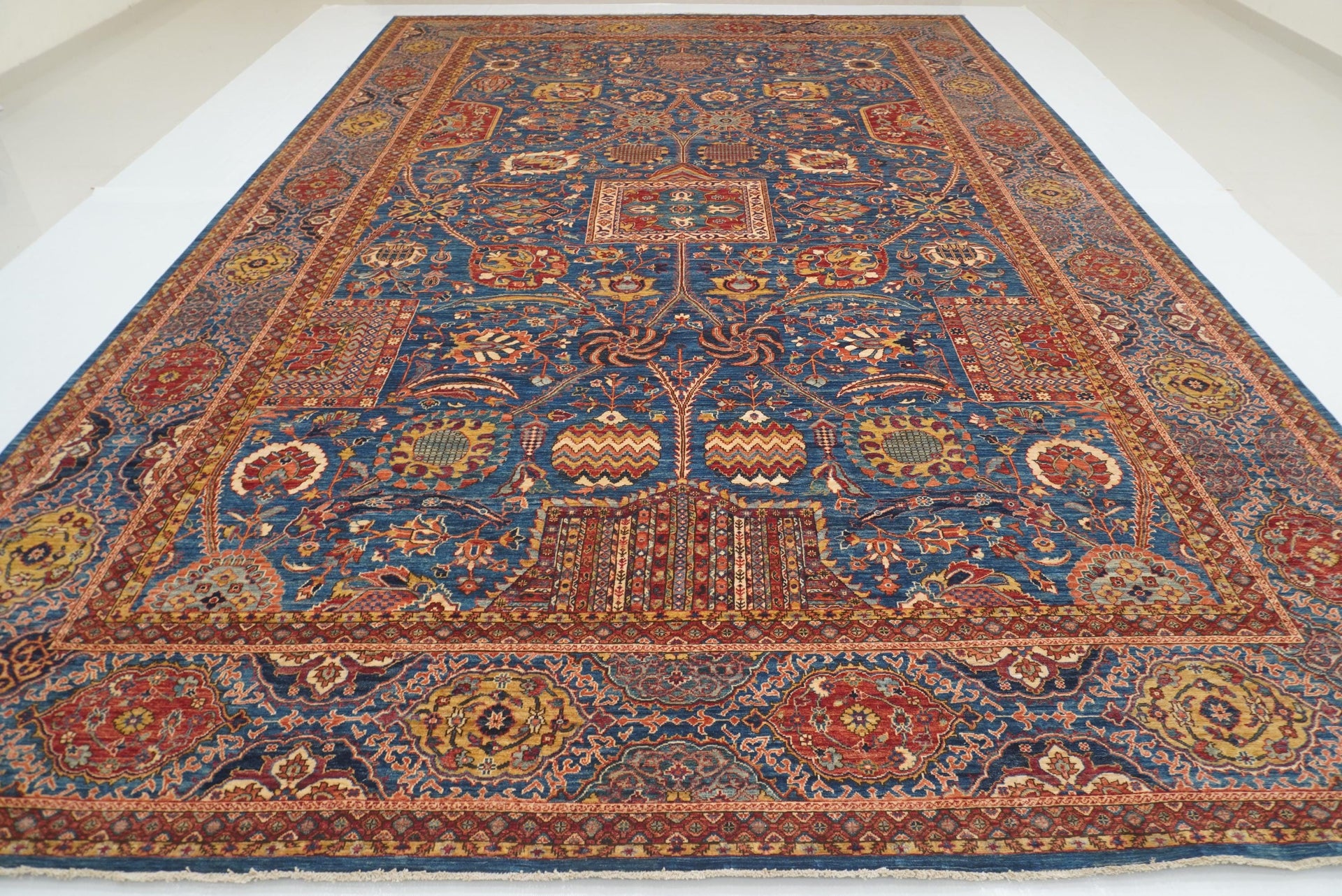 12x19 Blue Mughal Afghan Hand-Knotted Wool Oriental Rug - Yildiz Rugs