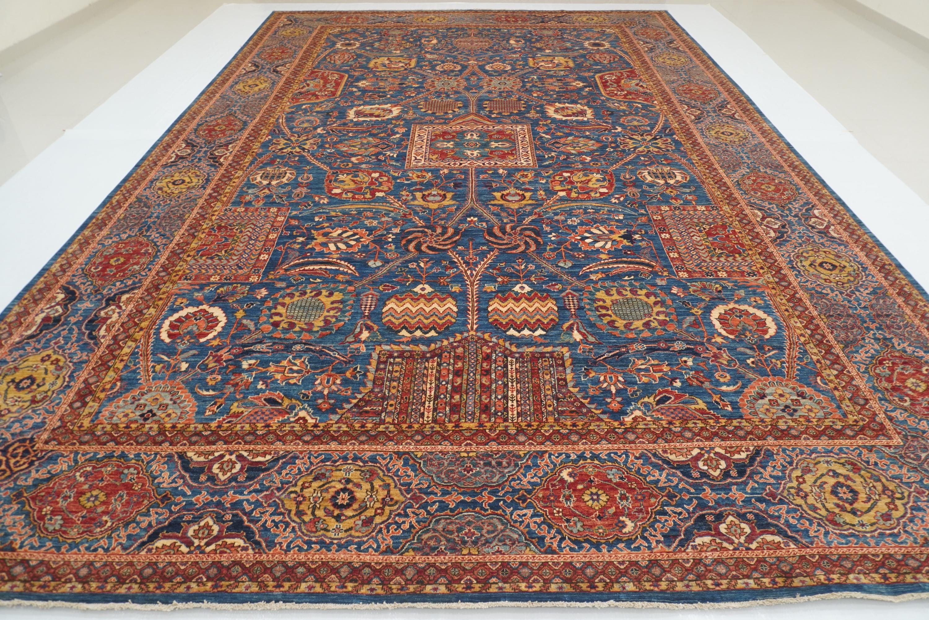 12x19 Blue Mughal Afghan Hand-Knotted Wool Oriental Rug - Yildiz Rugs