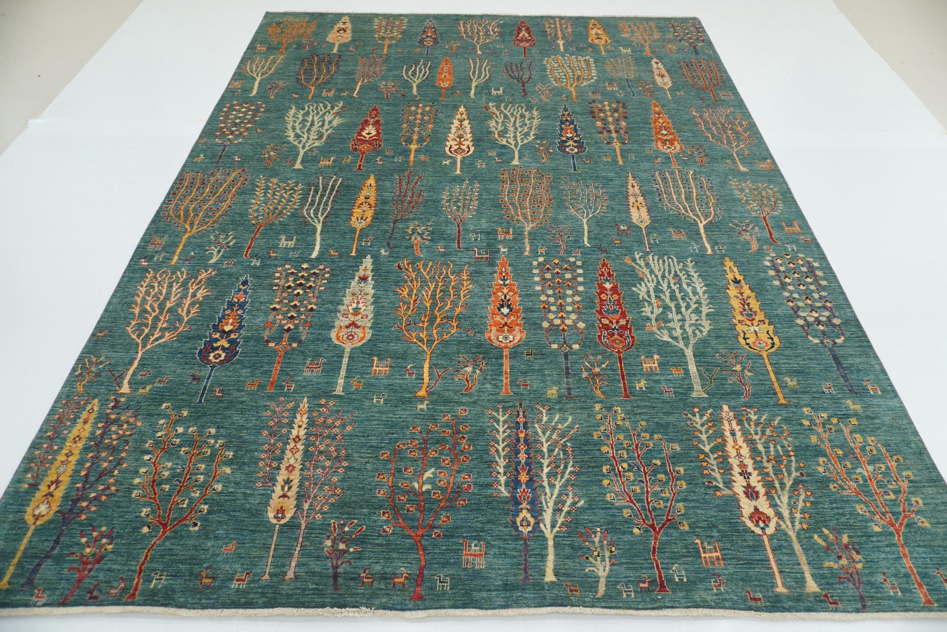 9x12 Green Gabbeh Afghan Hand-Knotted Wool Tree Rug - Yildiz Rugs