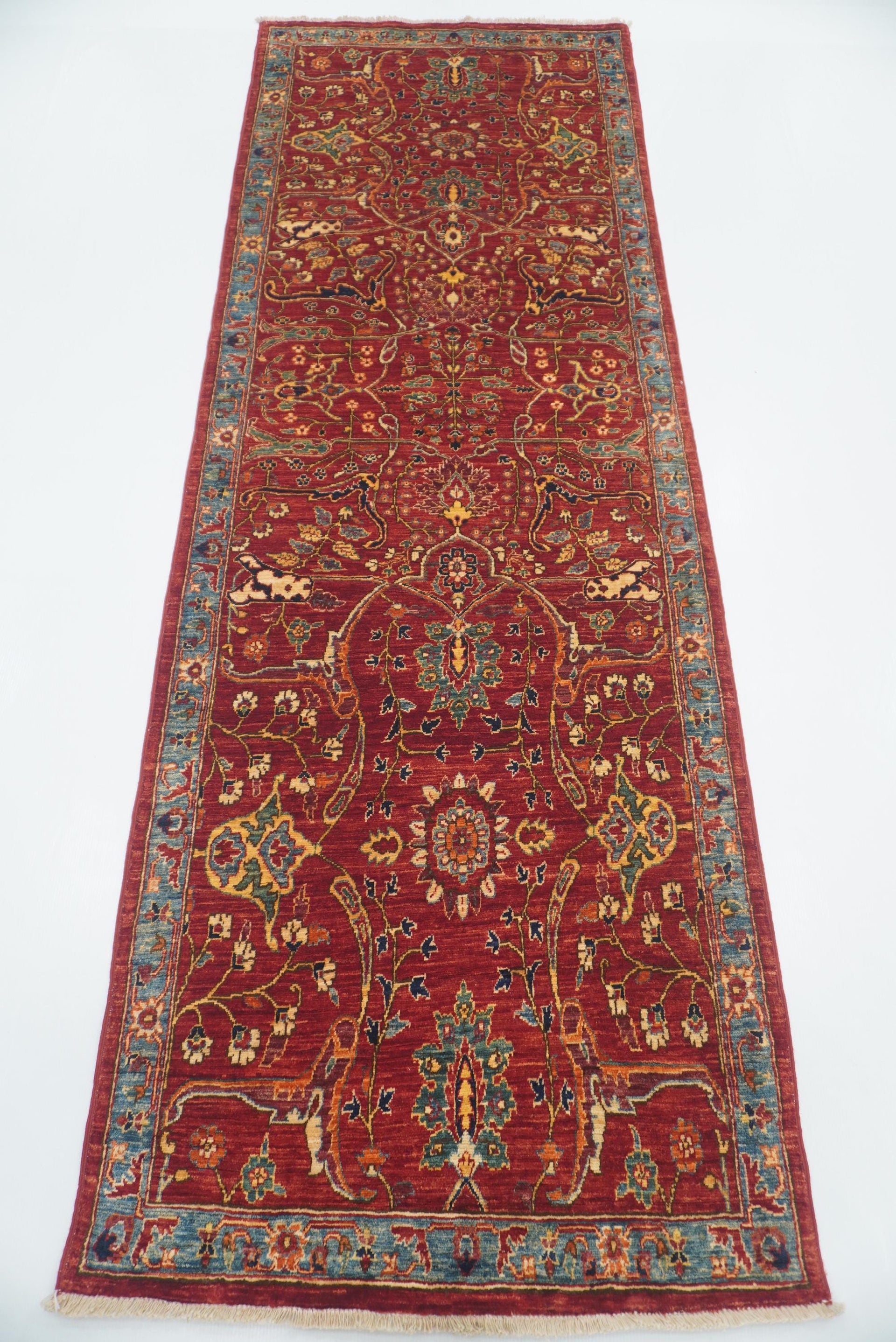 8 ft Red Bidjar Afghan Hand Knotted Wool Runner Rug - Yildiz Rugs