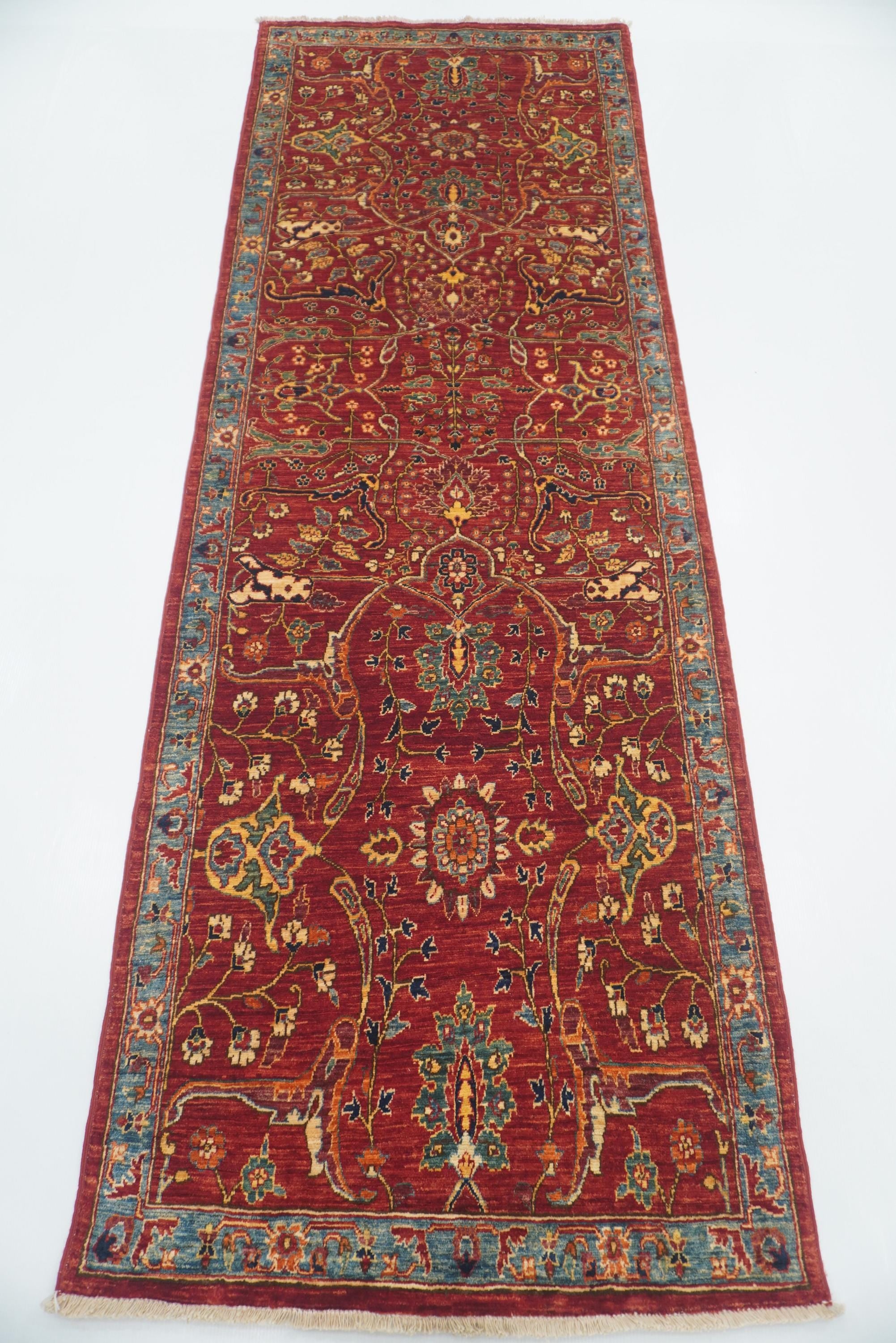8 ft Red Bidjar Afghan Hand Knotted Wool Runner Rug - Yildiz Rugs