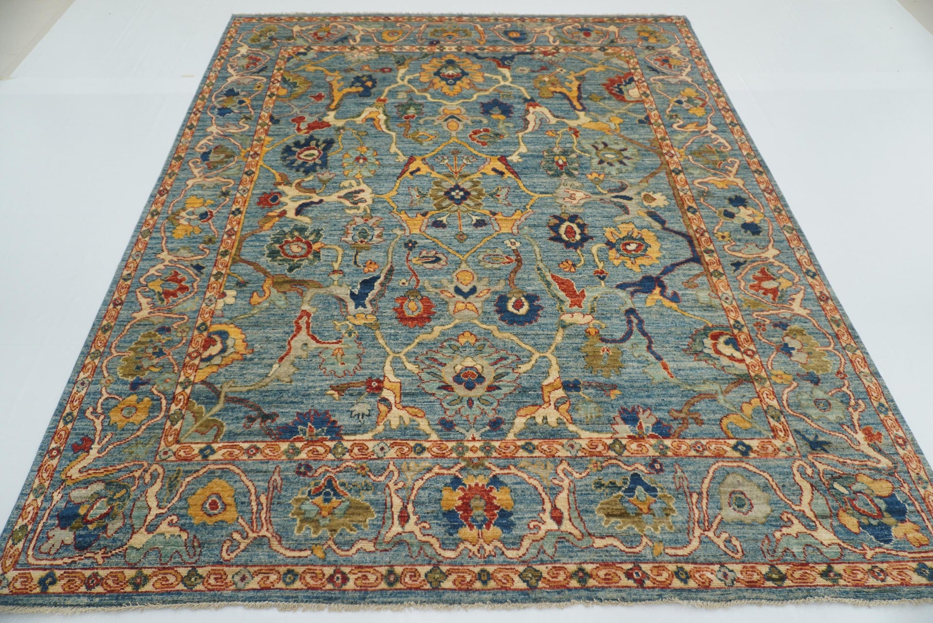 8x10 Blue Oushak Hand knotted Wool Oriental Rug - Yildiz Rugs