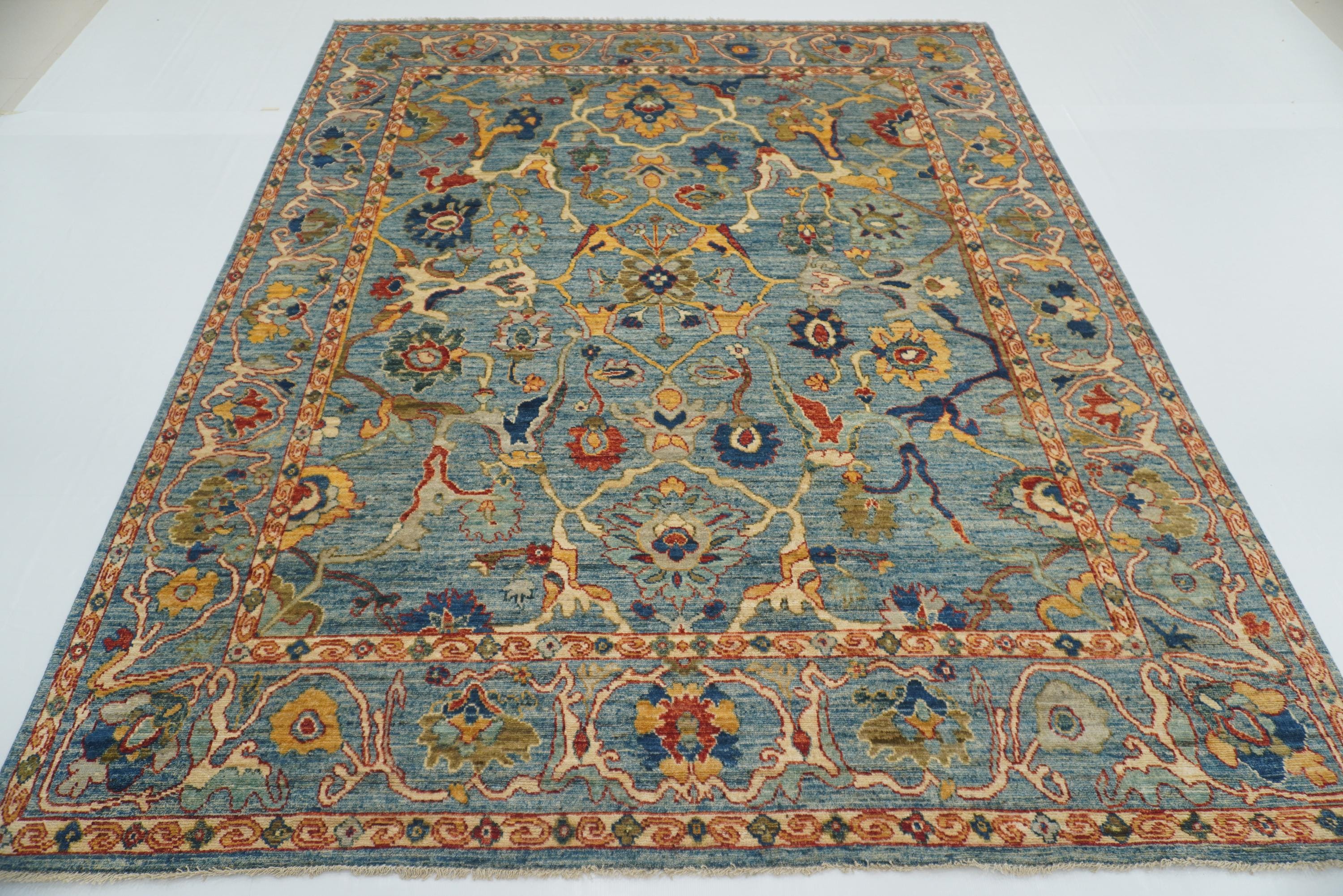 8x10 Blue Oushak Hand knotted Wool Oriental Rug - Yildiz Rugs