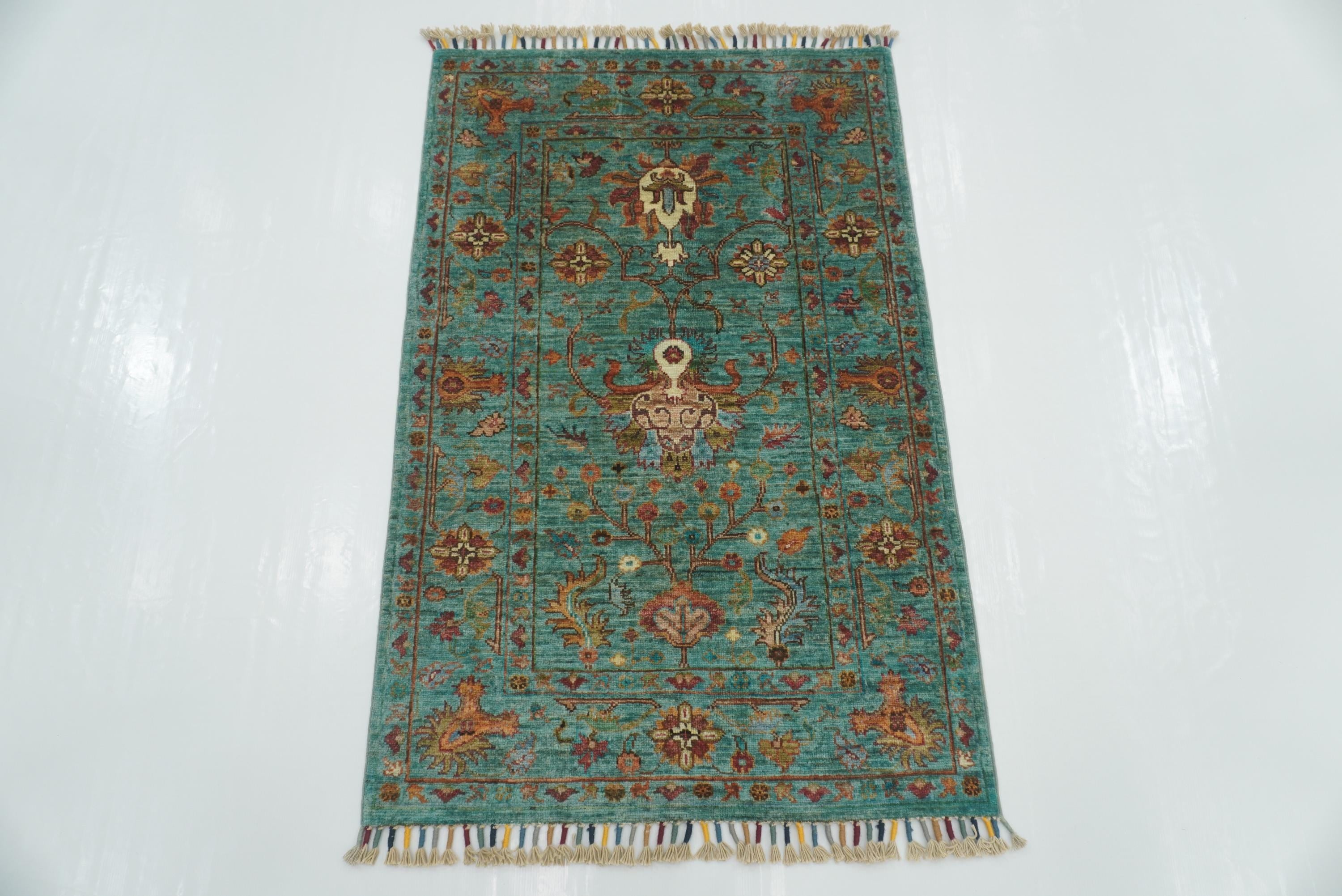 3x4 Turquoise Blue Waziri Afghan Hand knotted Oriental rug - Yildiz Rugs