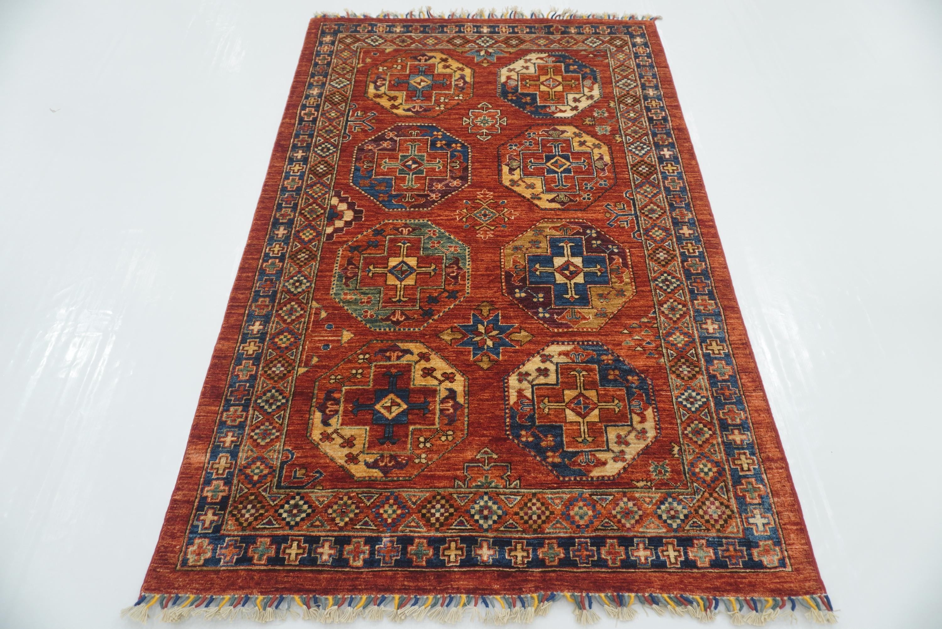 4x6 Red Ersari Afghan Hand-Knotted Rug - Yildiz Rugs