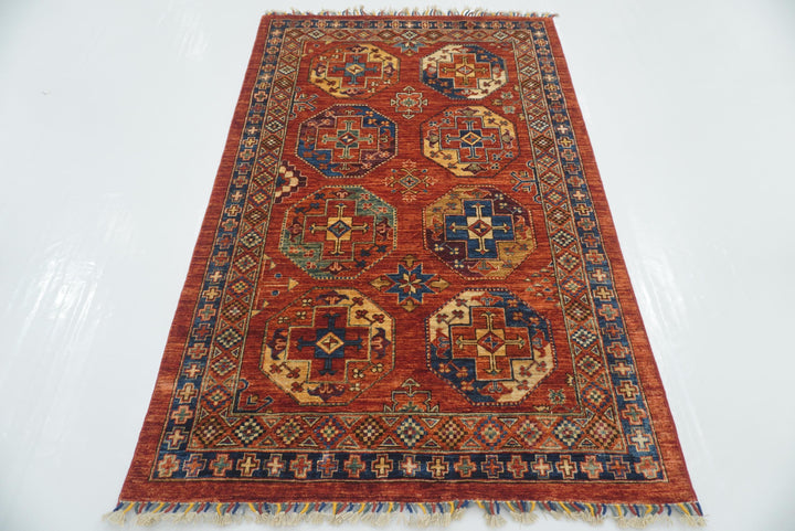 4x6 Red Ersari Afghan Hand-Knotted Rug - Yildiz Rugs