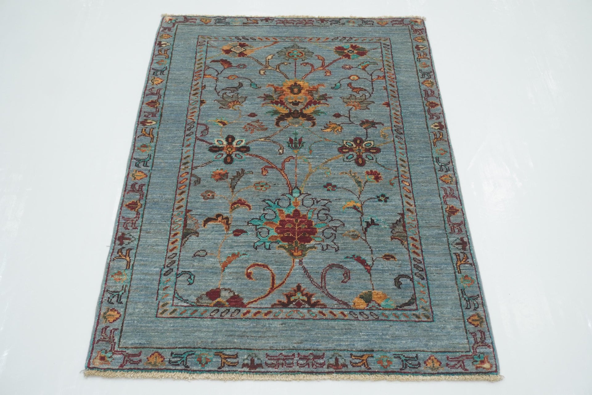 3x4 Blueish Gray Waziri Afghan Hand knotted Oriental Rug - Yildiz Rugs