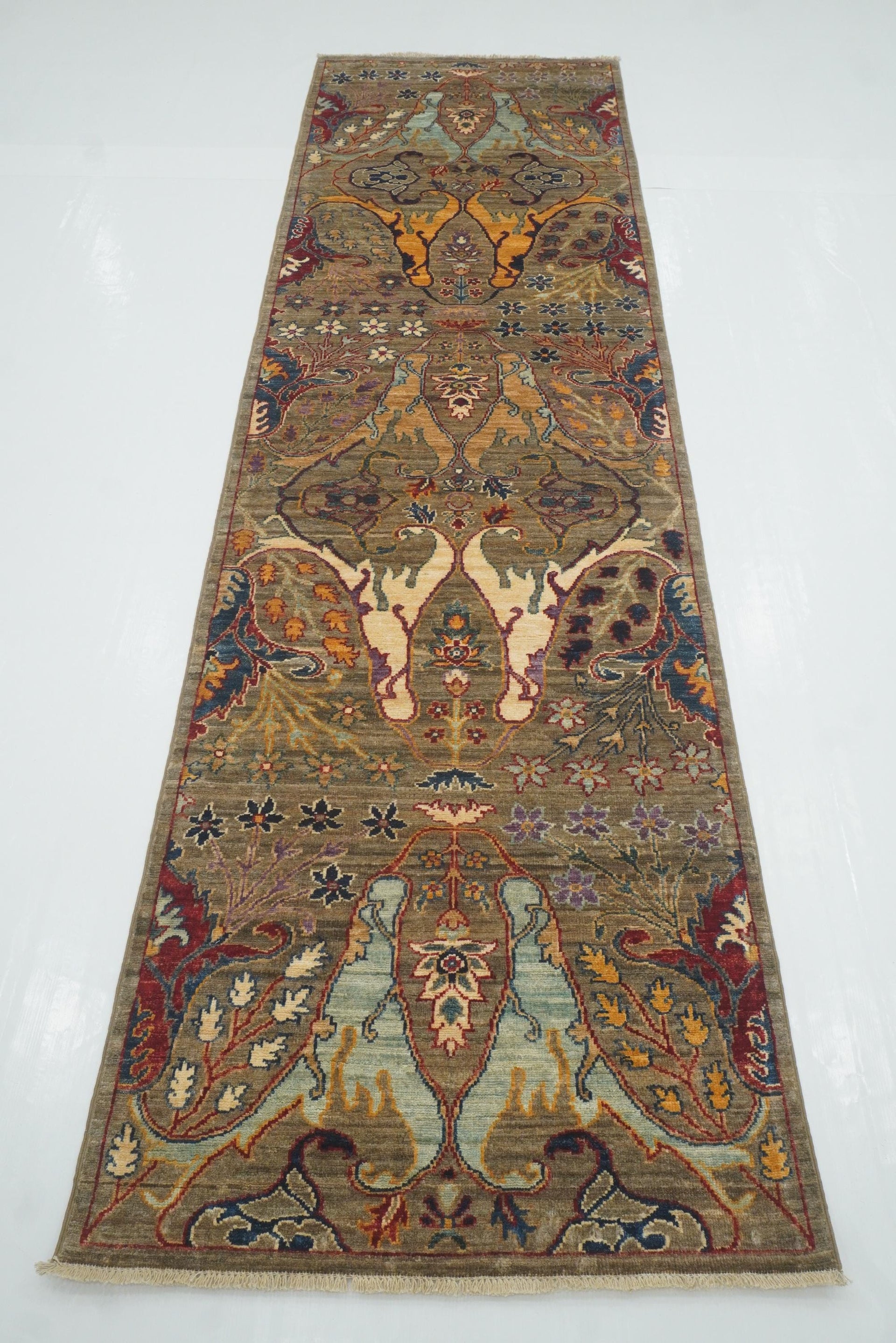 10 ft Gray Bidjar Afghan Hand-Knotted Oriental Runner Rug - Yildiz Rugs