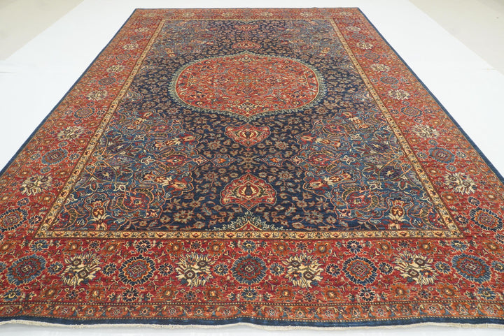 10x14 Navy Blue Hereke Rug: Hand Knotted Wool Oriental Area Rug 9'10"x13'10" - Yildiz Rugs