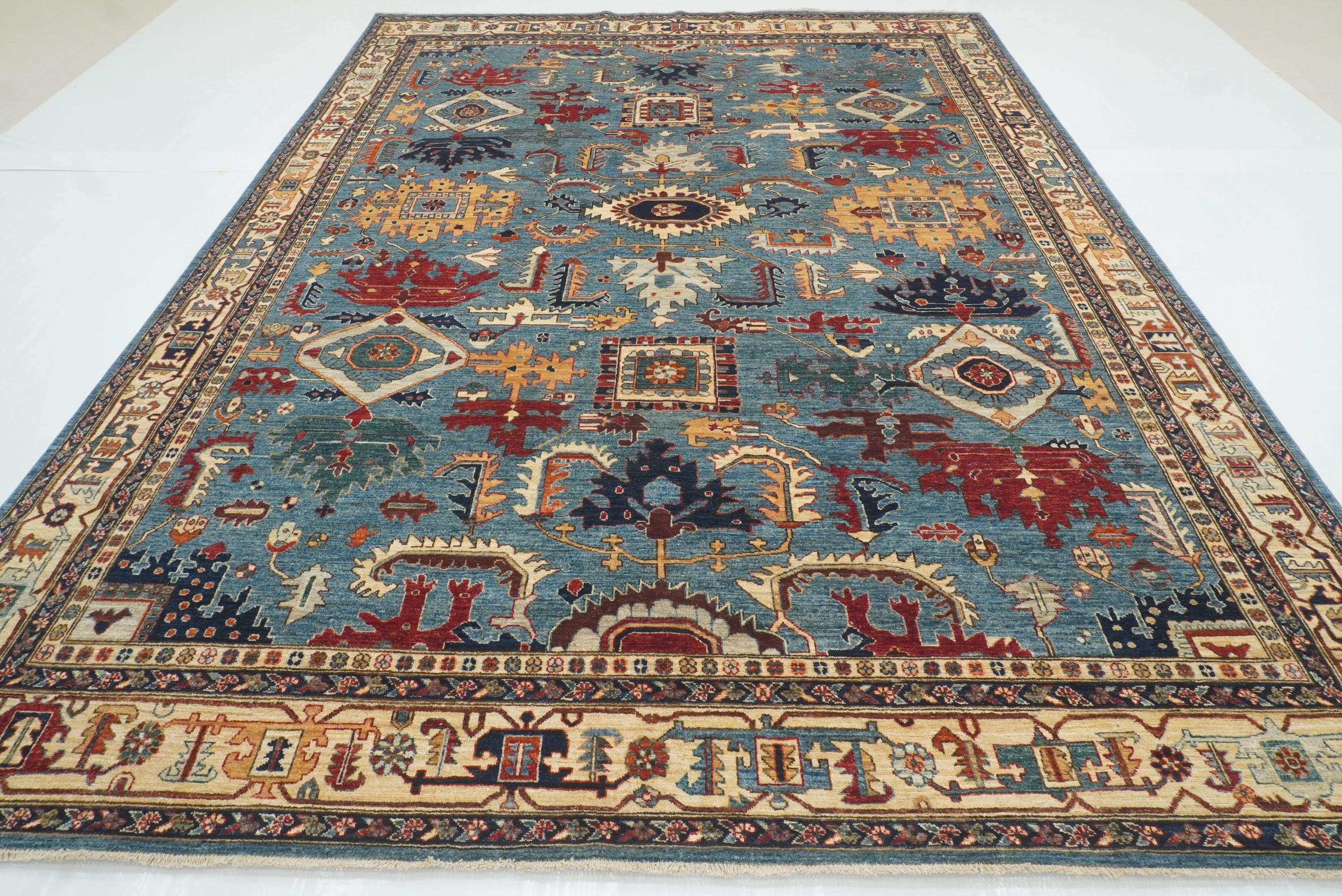 9x12 Blue Heriz Hand Knotted Afghan Oriental Rug - Yildiz Rugs