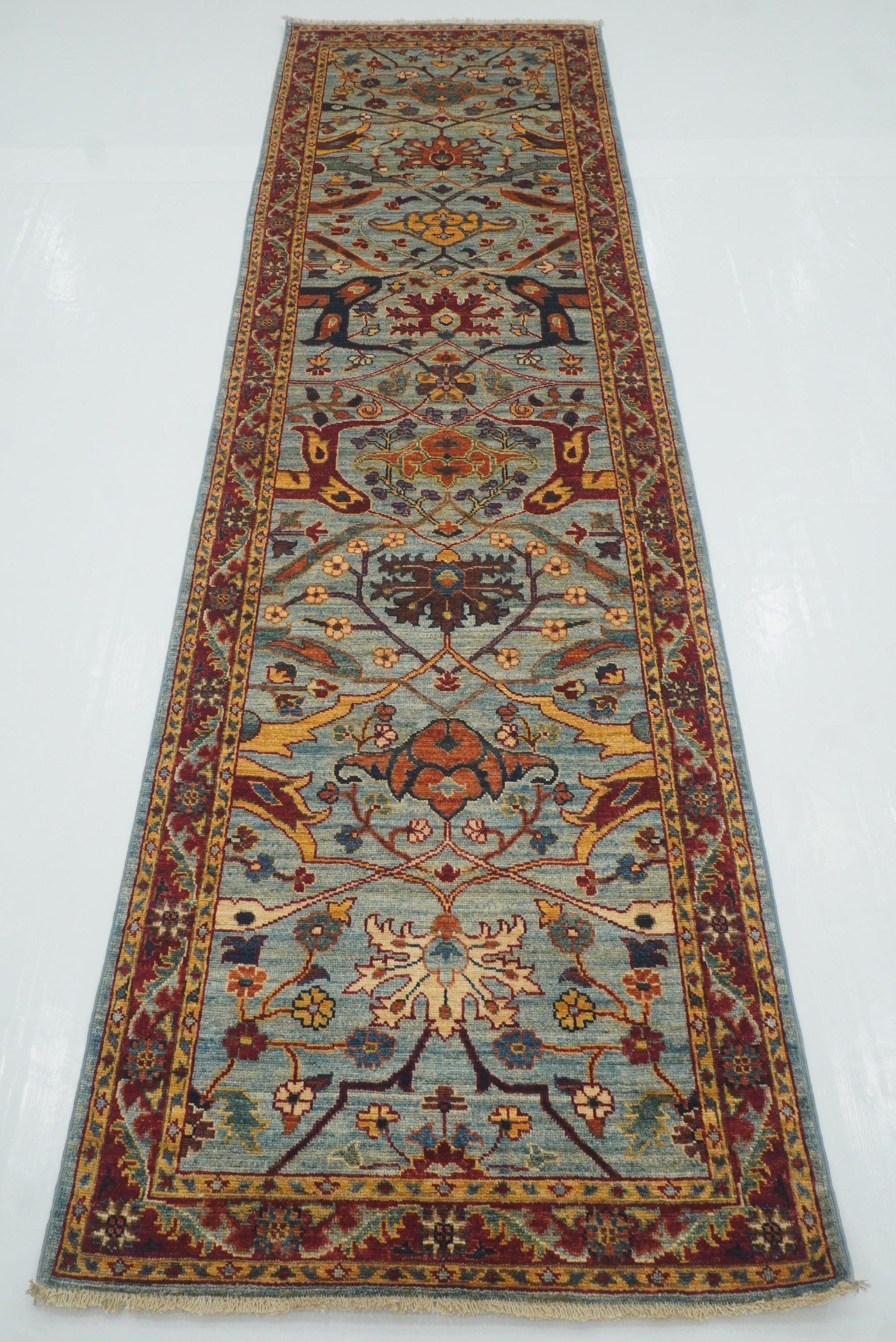 10 ft Blue Bidjar Afghan Hand-Knotted Oriental Runner Rug - Yildiz Rugs