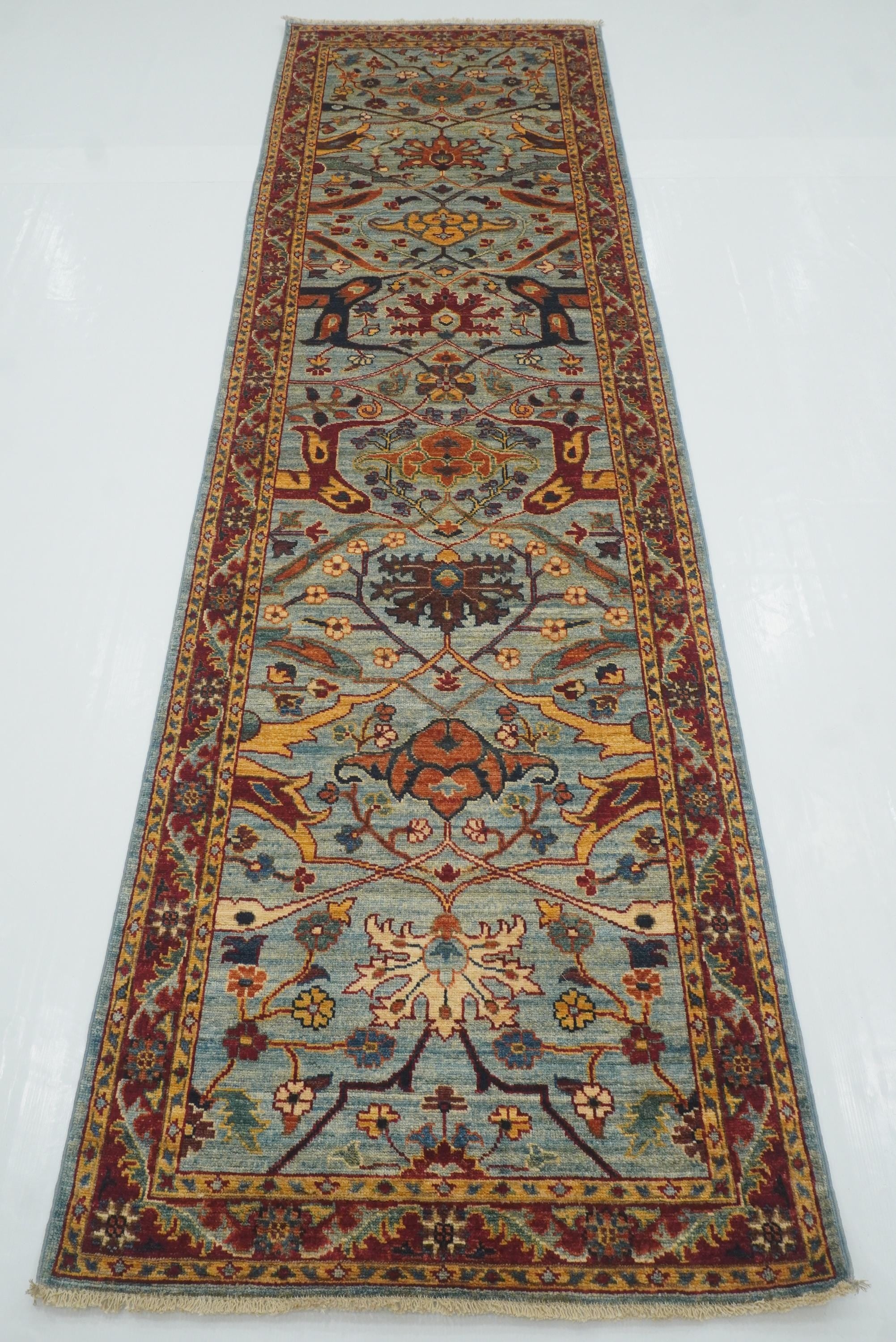 10 ft Blue Bidjar Afghan Hand-Knotted Oriental Runner Rug - Yildiz Rugs