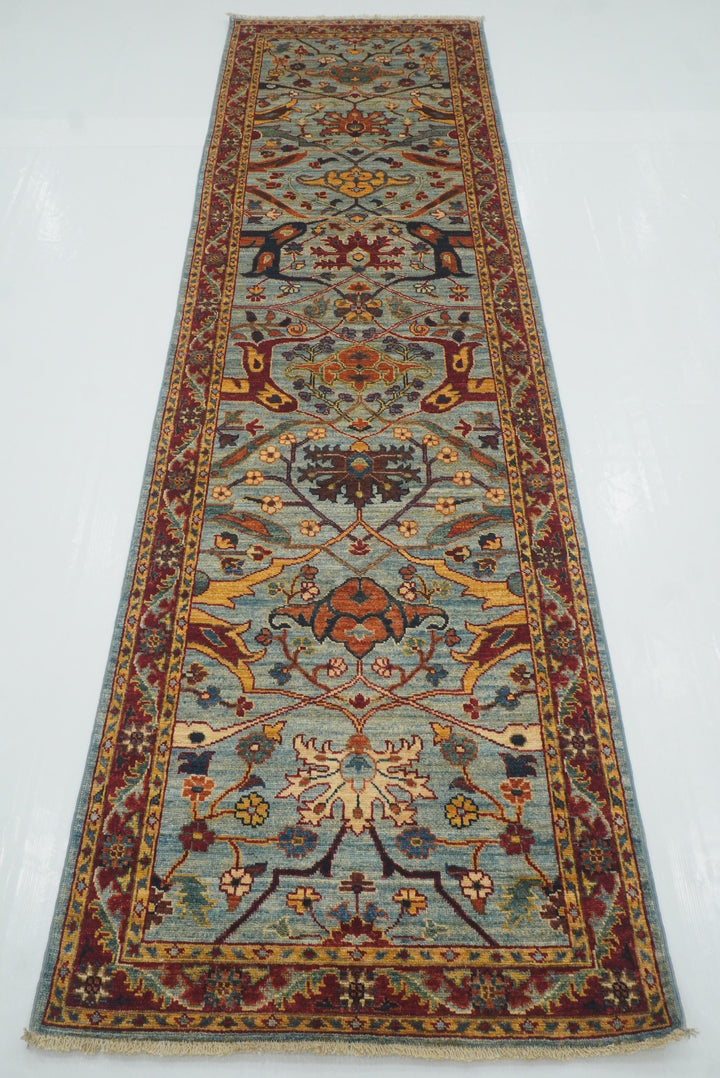 10 ft Blue Bidjar Afghan Hand-Knotted Oriental Runner Rug - Yildiz Rugs
