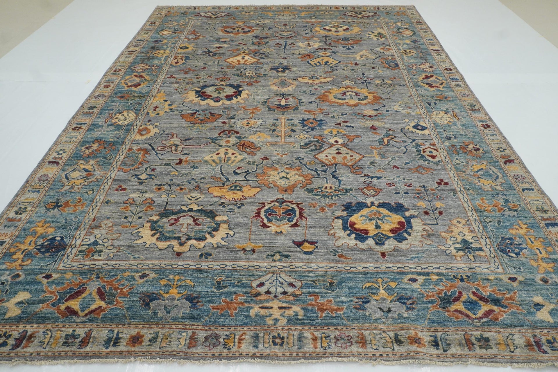 9x12 Gray Oushak Hand knotted Wool Oriental Rug - Yildiz Rugs