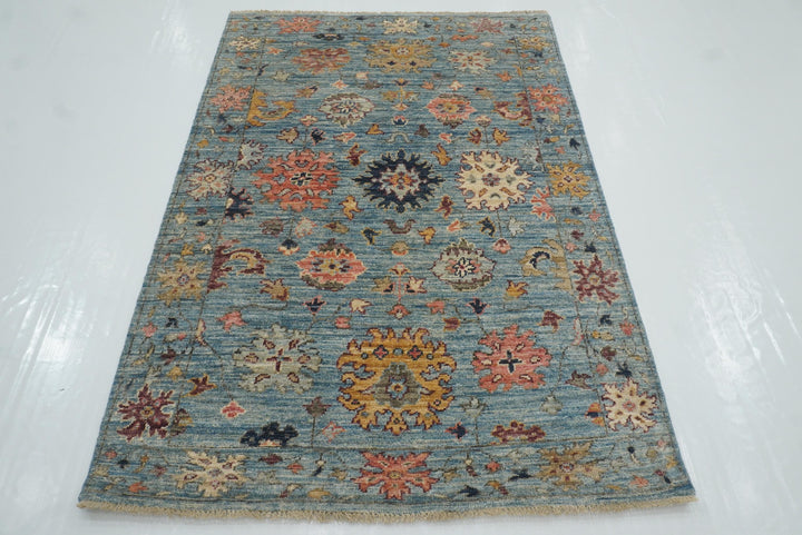 4x6 Blue Oushak Hand-Knotted Wool Oriental Rug - Yildiz Rugs