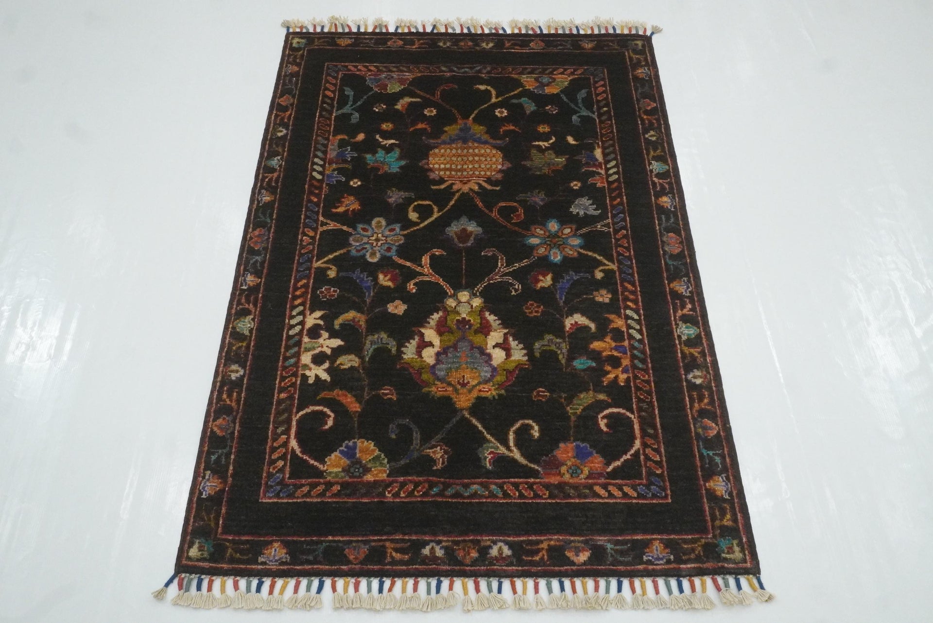 3x4 Black Waziri Afghan Hand knotted Rug - Yildiz Rugs
