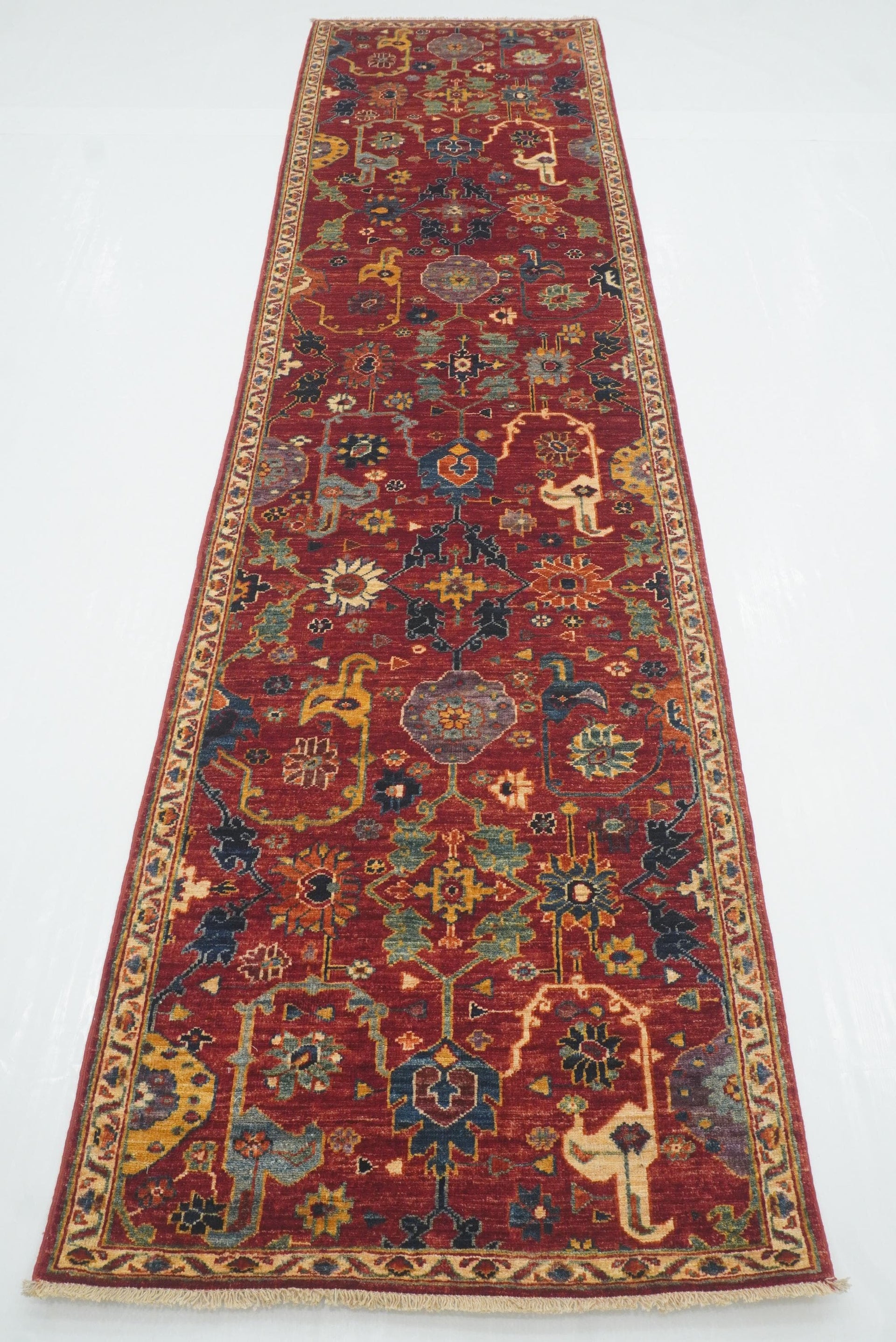 10 ft Red Bidjar Afghan Hand Knotted Wool Runner Rug - Yildiz Rugs