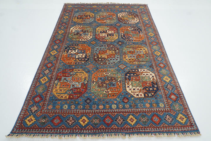 5'6"x8'2" Blue Ersari Afghan Hand-Knotted Oriental Rug - Yildiz Rugs