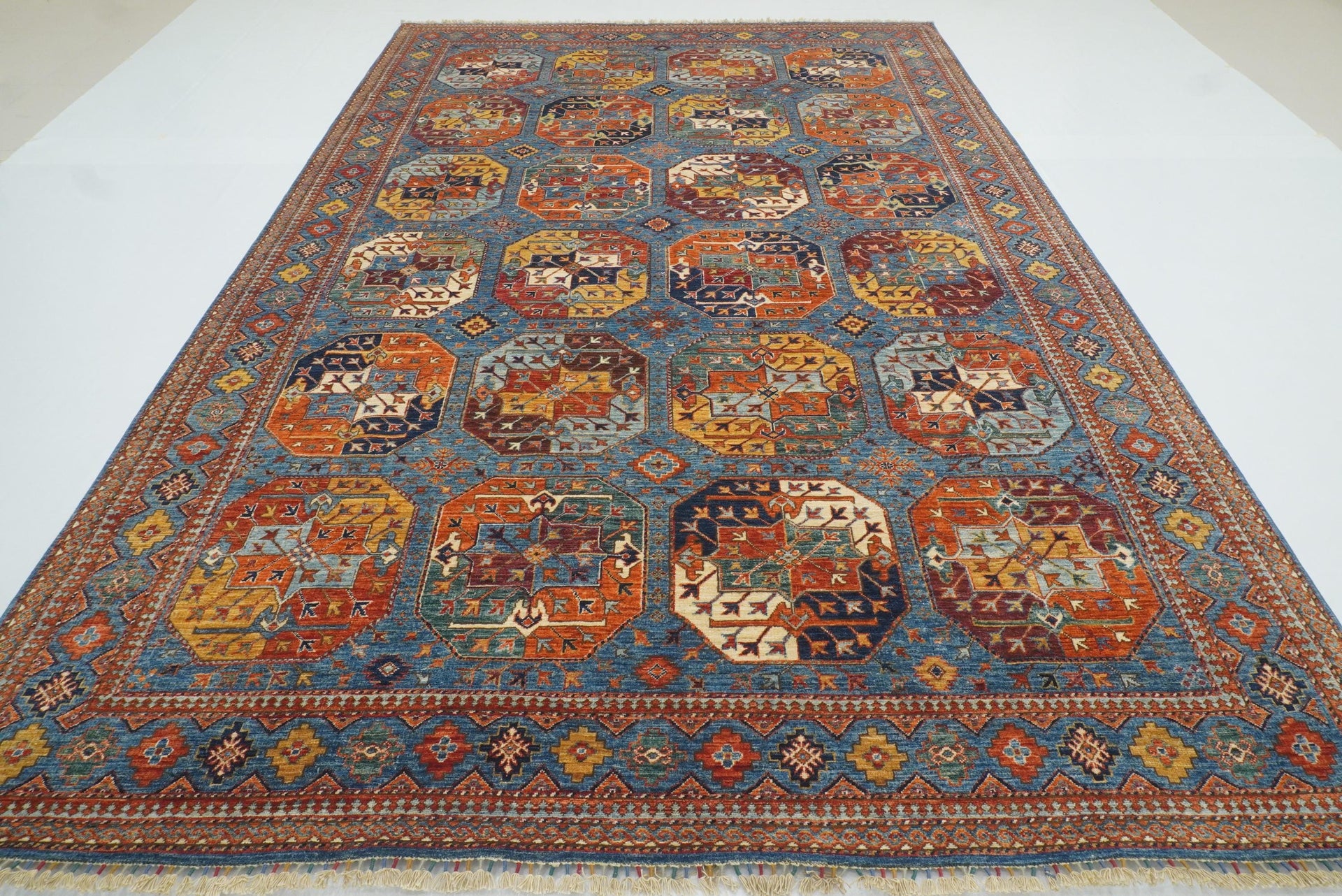 8x12 Blue Ersari Rug: Hand-Knotted Afghan Wool Tribal Rug 8'2"x12'4"zseghaewh - Yildiz Rugs