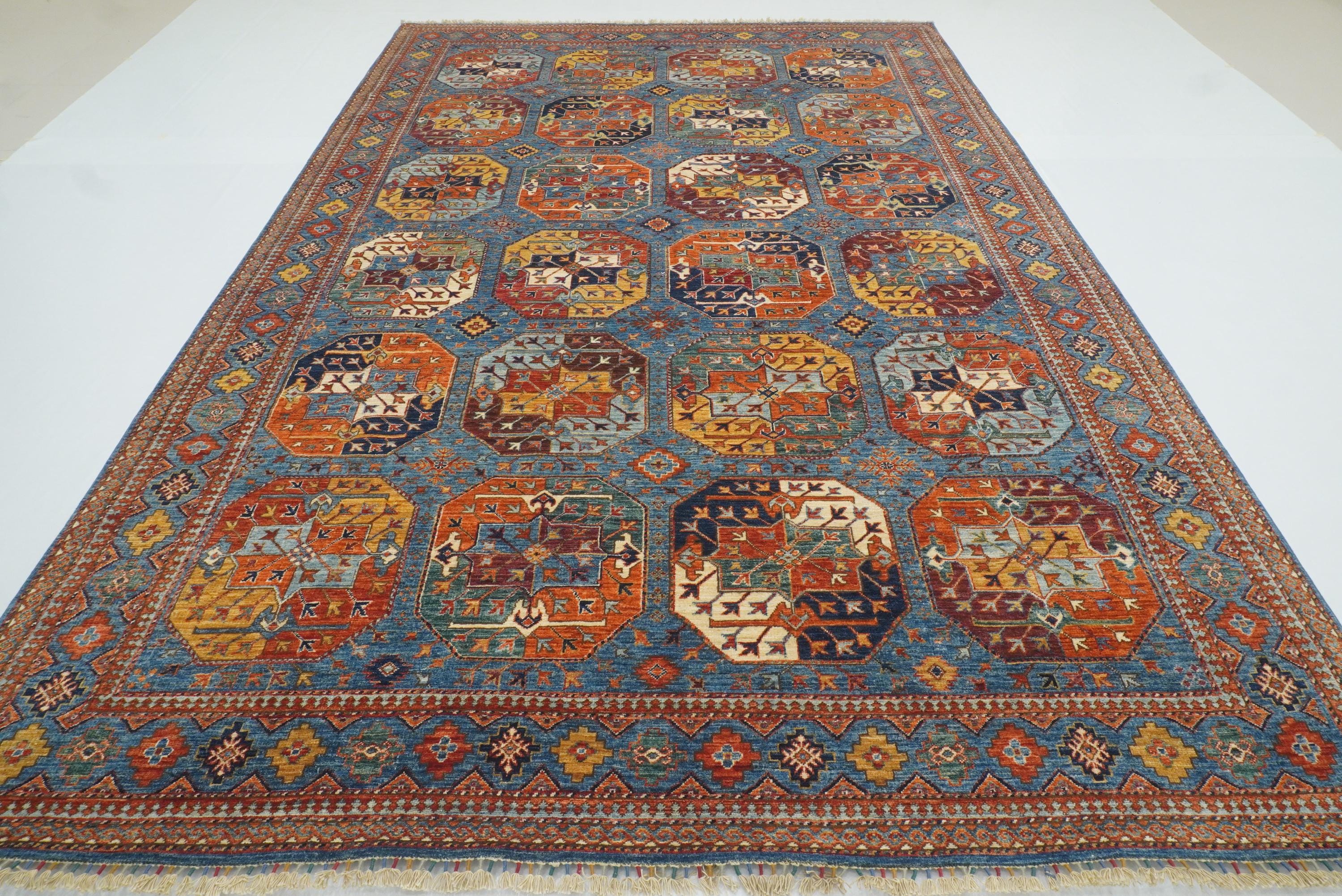 8x12 Blue Ersari Rug: Hand-Knotted Afghan Wool Tribal Rug 8'2"x12'4"zseghaewh - Yildiz Rugs
