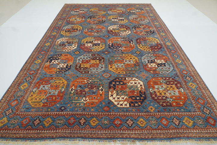 8x12 Blue Ersari Rug: Hand-Knotted Afghan Wool Tribal Rug 8'2"x12'4"zseghaewh - Yildiz Rugs