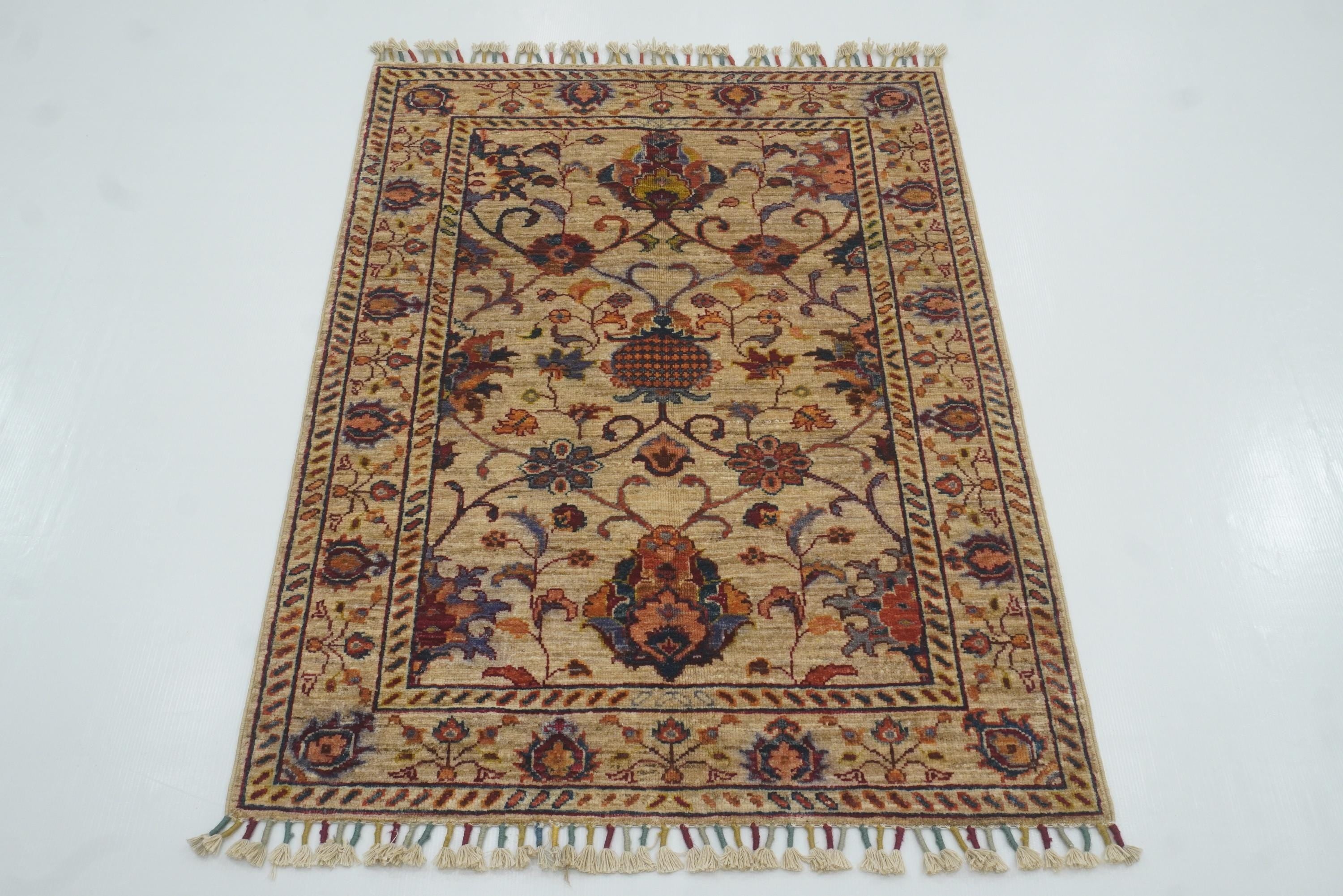 3x4 Beige Waziri Rug: Afghan Hand knotted wool Oriental Rug (2'11"x3'10") szdghaerh - Yildiz Rugs
