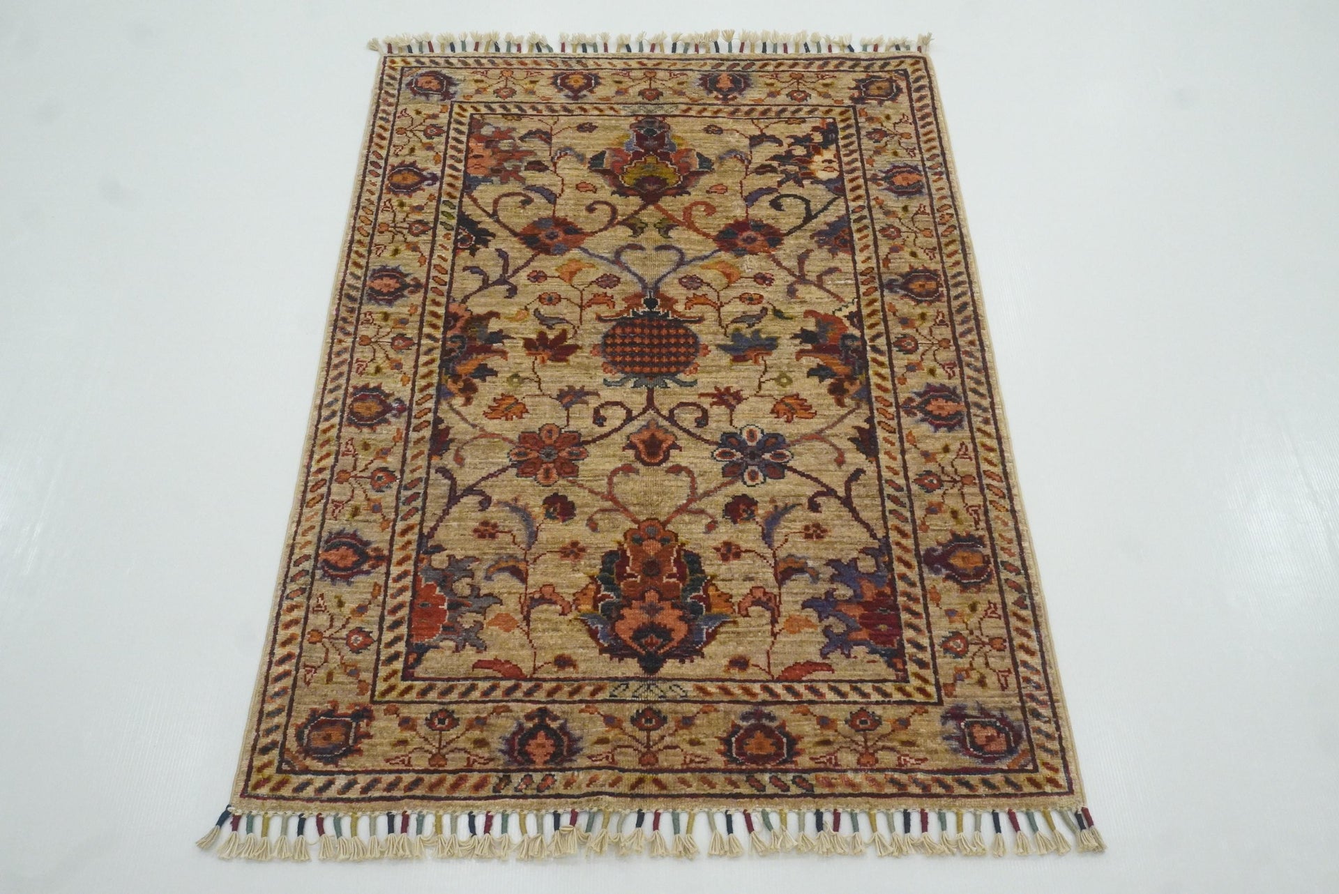3x4 Beige Waziri Rug: Afghan Hand knotted wool Oriental Rug (2'10"x4')zerhearh - Yildiz Rugs