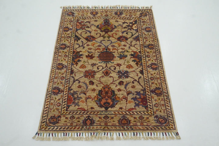 3x4 Beige Waziri Rug: Afghan Hand knotted wool Oriental Rug (2'10"x4')zerhearh - Yildiz Rugs