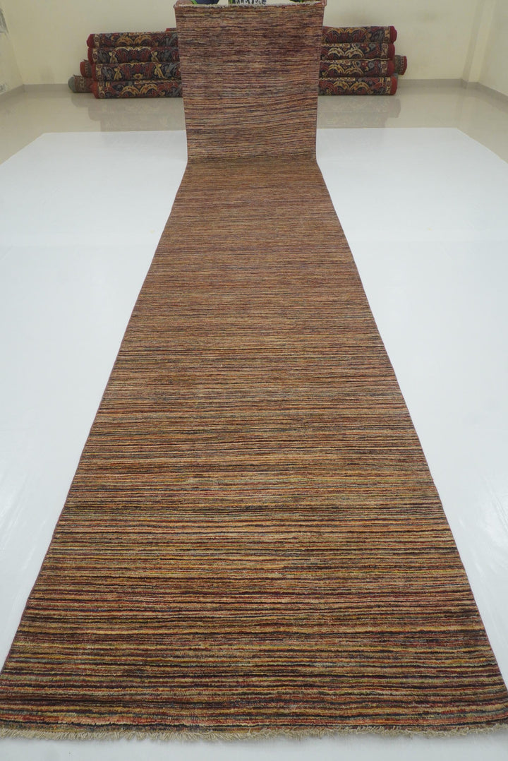 4x19 Multicolor Striped Runner Rug: Afghan Hand Knotted Wool Wide Rug 3'11"x18'11" dgdrhearh - Yildiz Rugs