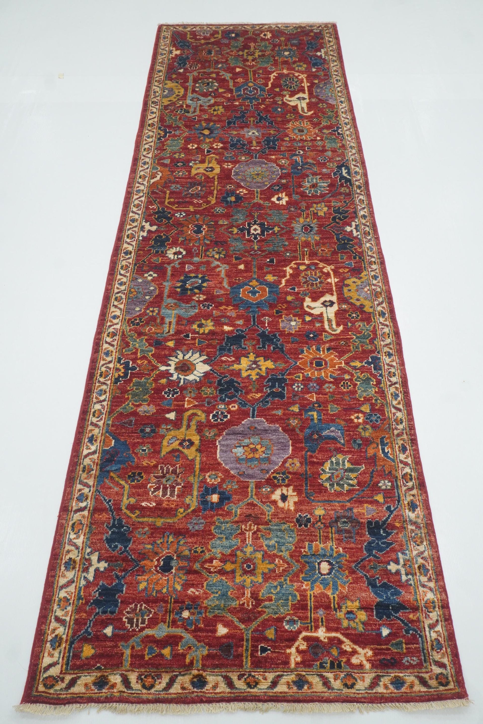 9 ft Red Bidjar Afghan Hand-Knotted Wool Runner Rug - Yildiz Rugs