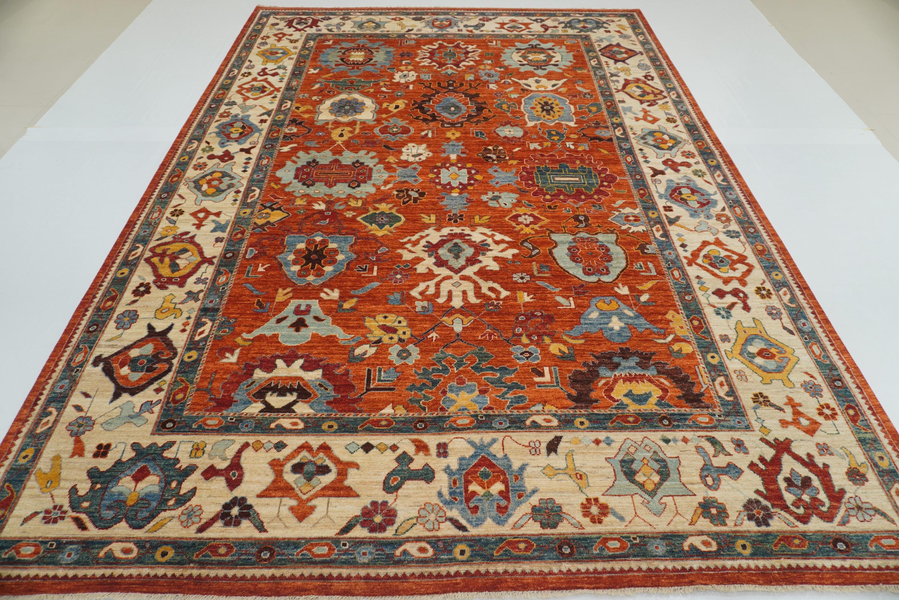 10x14 Rusty Red Oushak Hand-Knotted Wool Oriental Rug - Yildiz Rugs