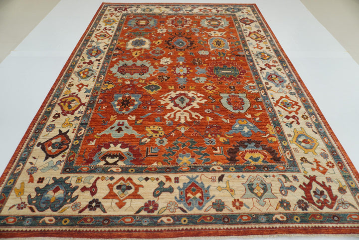 10x14 Rusty Red Oushak Hand-Knotted Wool Oriental Rug - Yildiz Rugs