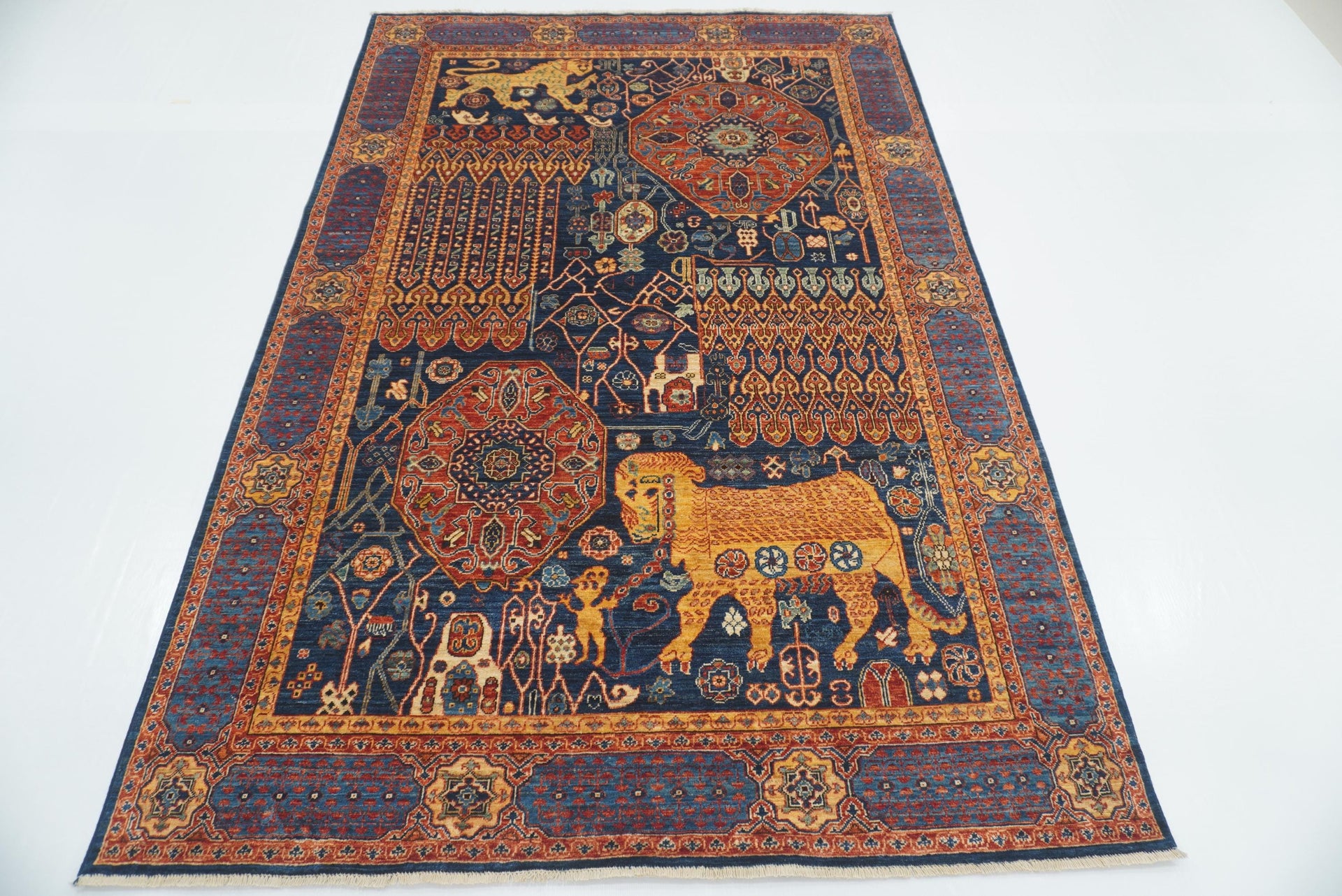 6x9 Navy Blue Mamluk Afghan Hand-Knotted Rug - Yildiz Rugs