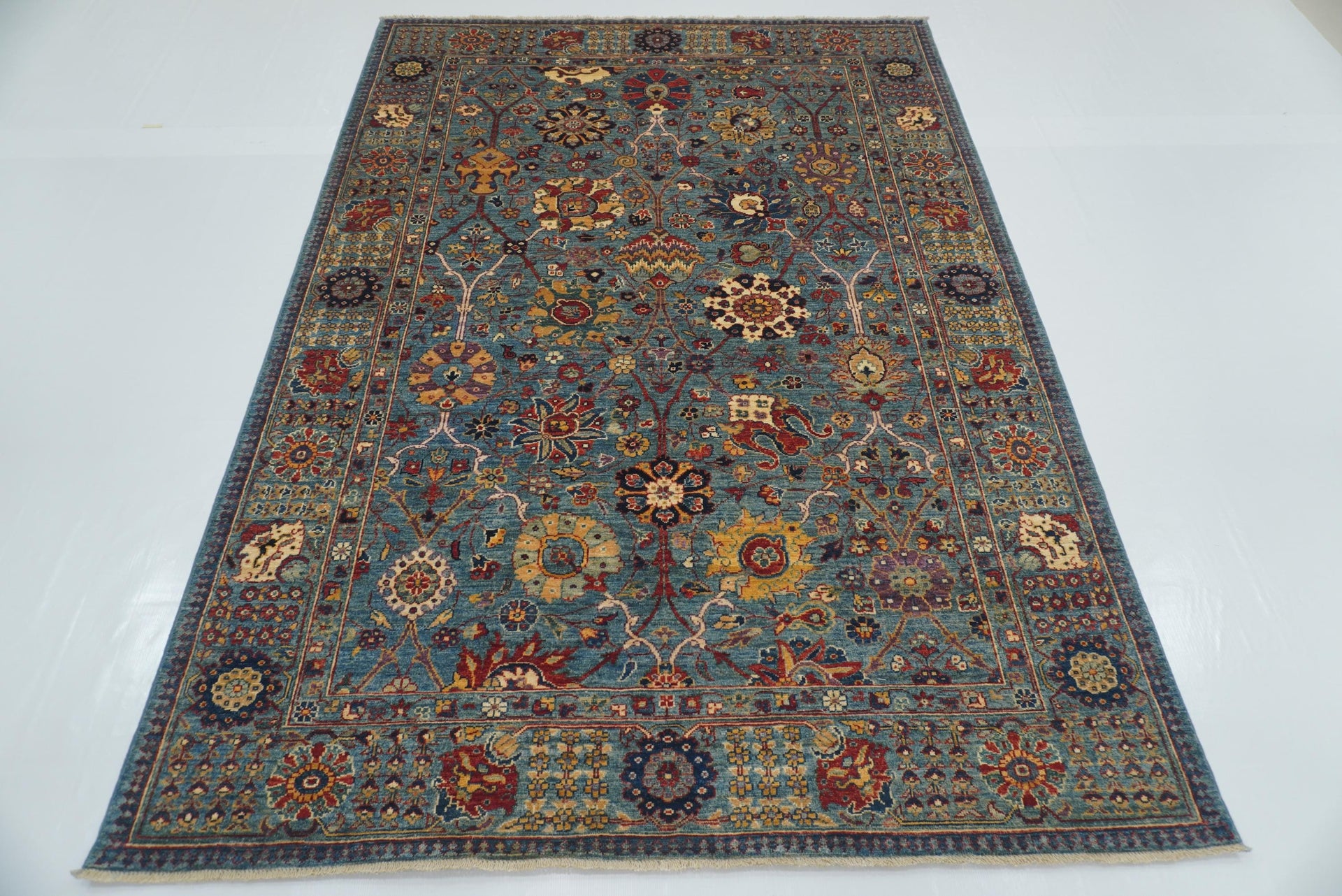 6x9 Blue Bidjar Afghan Hand-Knotted Wool Oriental Rug - Yildiz Rugs