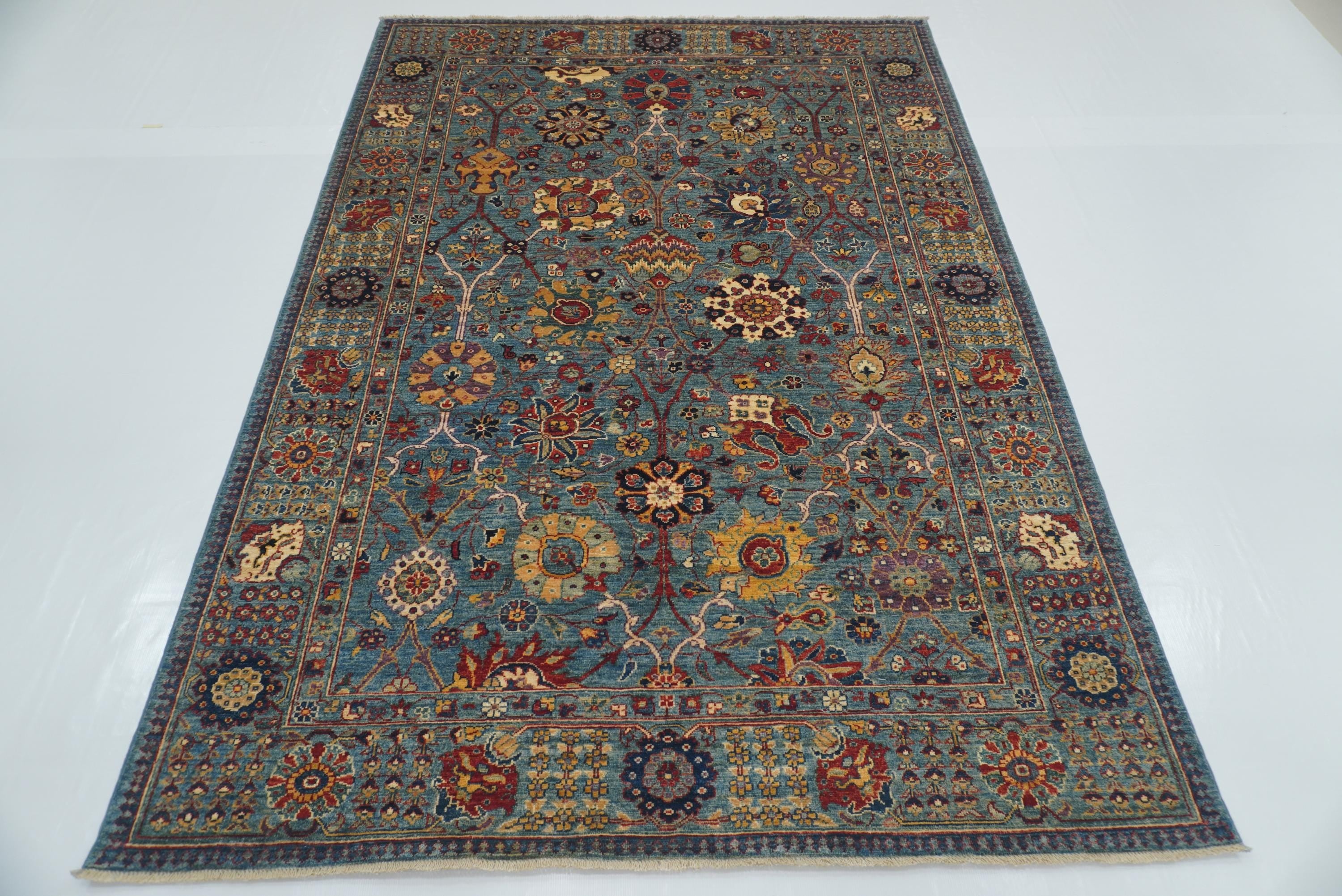 6x9 Blue Bidjar Afghan Hand-Knotted Wool Oriental Rug - Yildiz Rugs