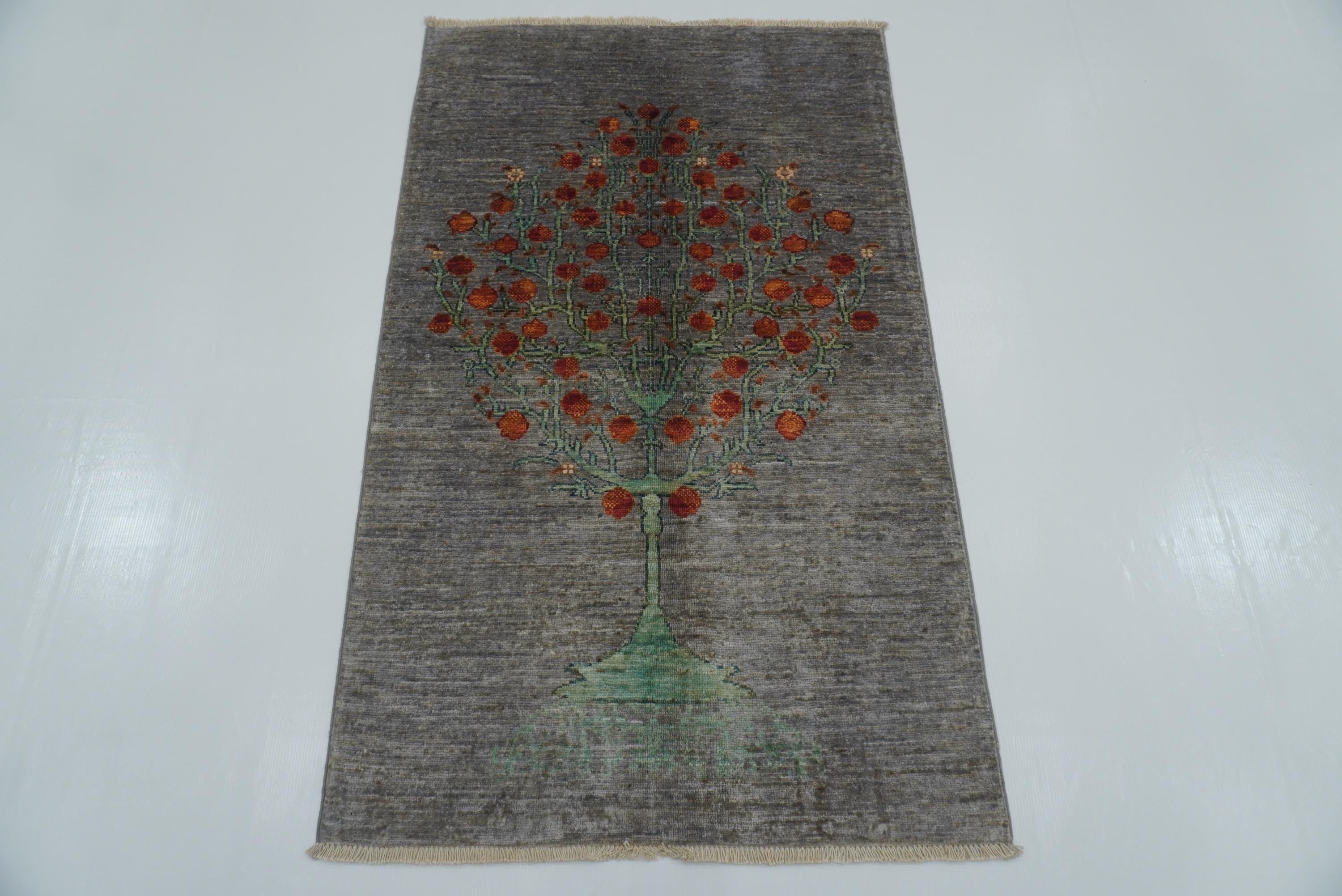 3x4 Blueish Gray Tree of Life Gabbeh Hand Knotted Rug - Yildiz Rugs
