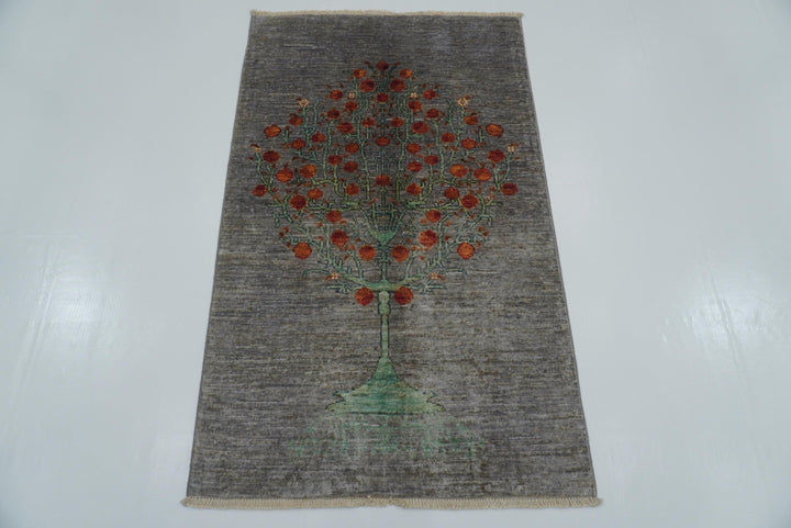 3x4 Blueish Gray Tree of Life Gabbeh Hand Knotted Rug - Yildiz Rugs