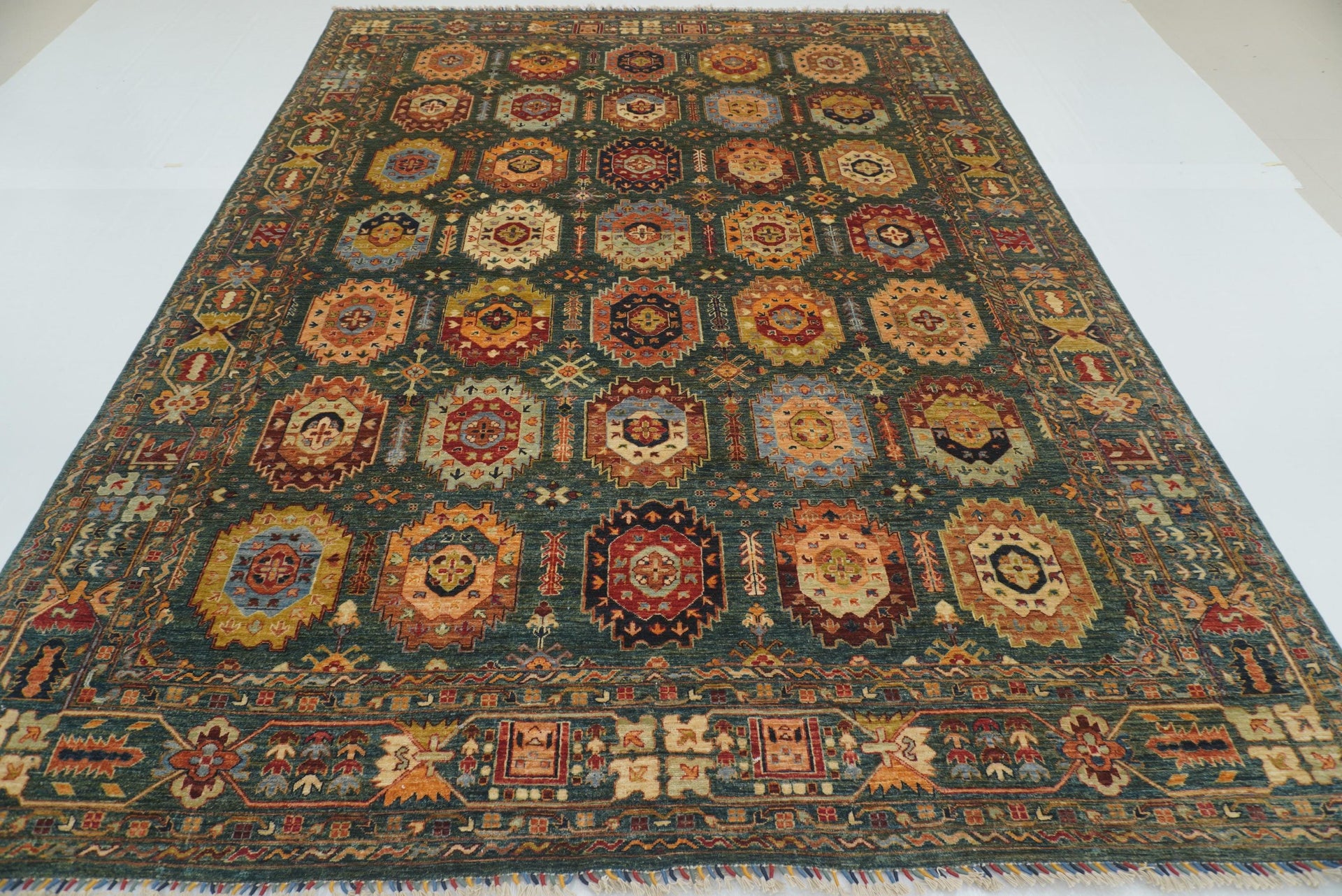 9x12 Dark Green Baluch Afghan Hand knotted Rug - Yildiz Rugs