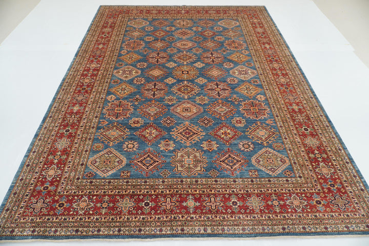 9x12 Blue Kazak Afghan Hand-Knotted Rug - Yildiz Rugs